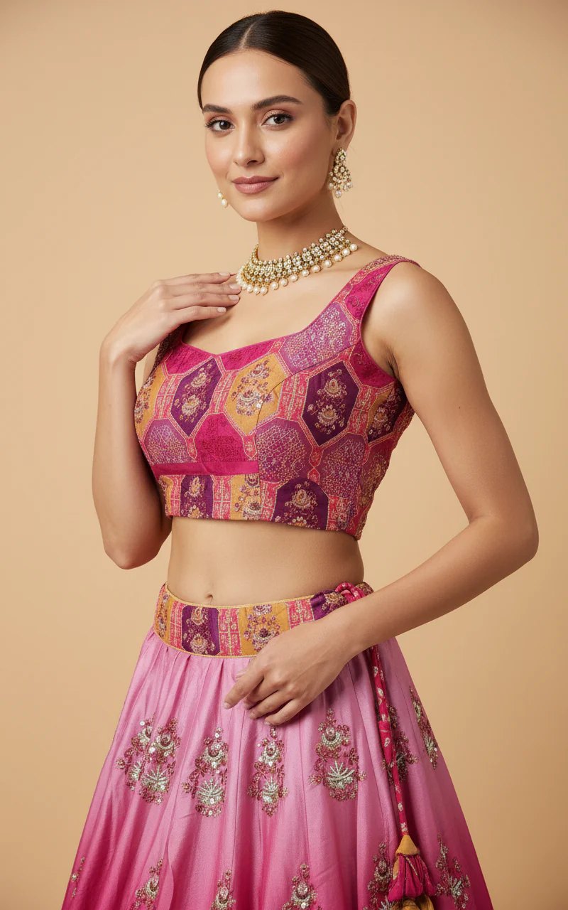 Pink Blossom Bridesmaid Lehenga - Image 3