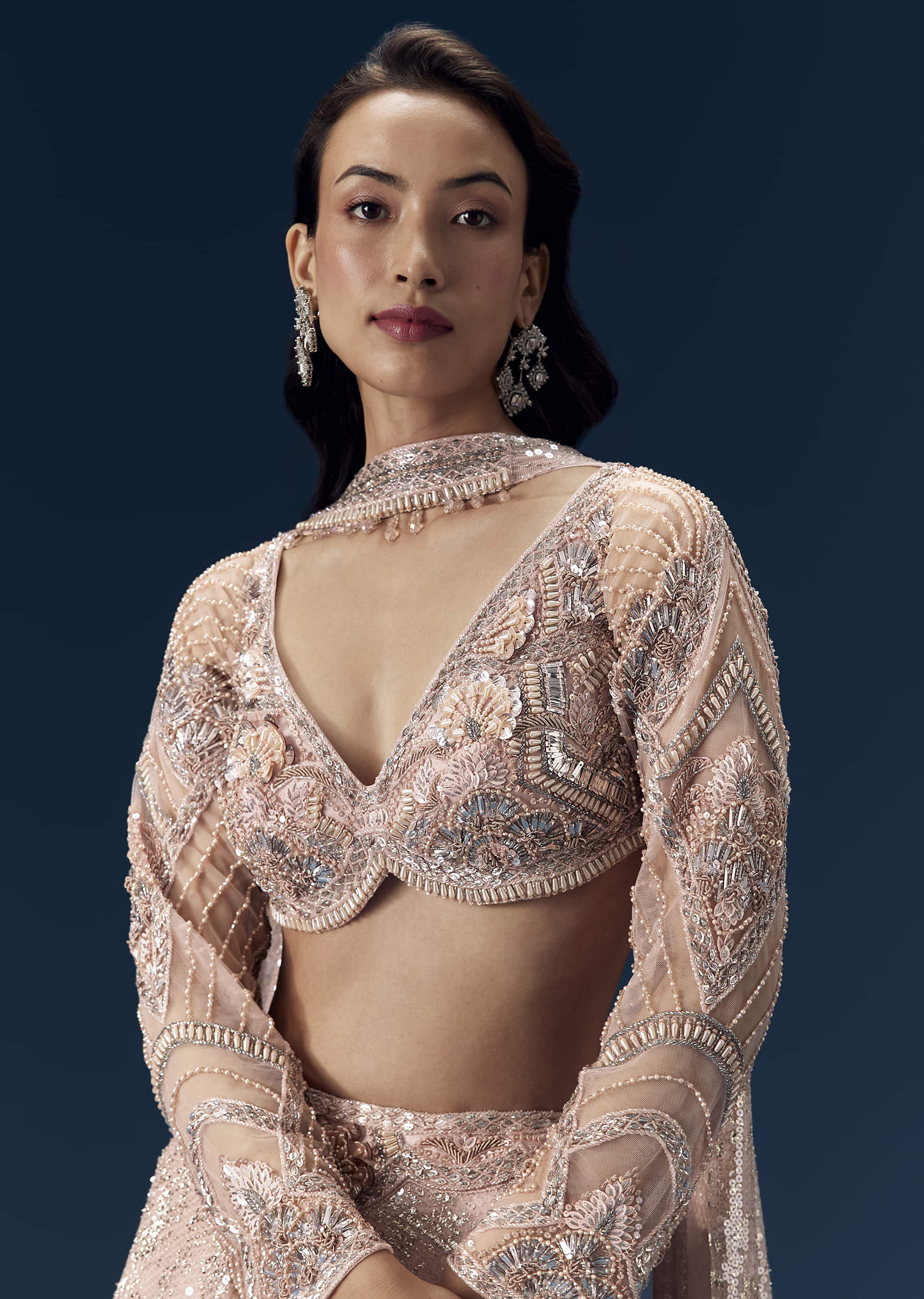 Pink Bridesmaid Lehega with Choker Dupatta - Image 3