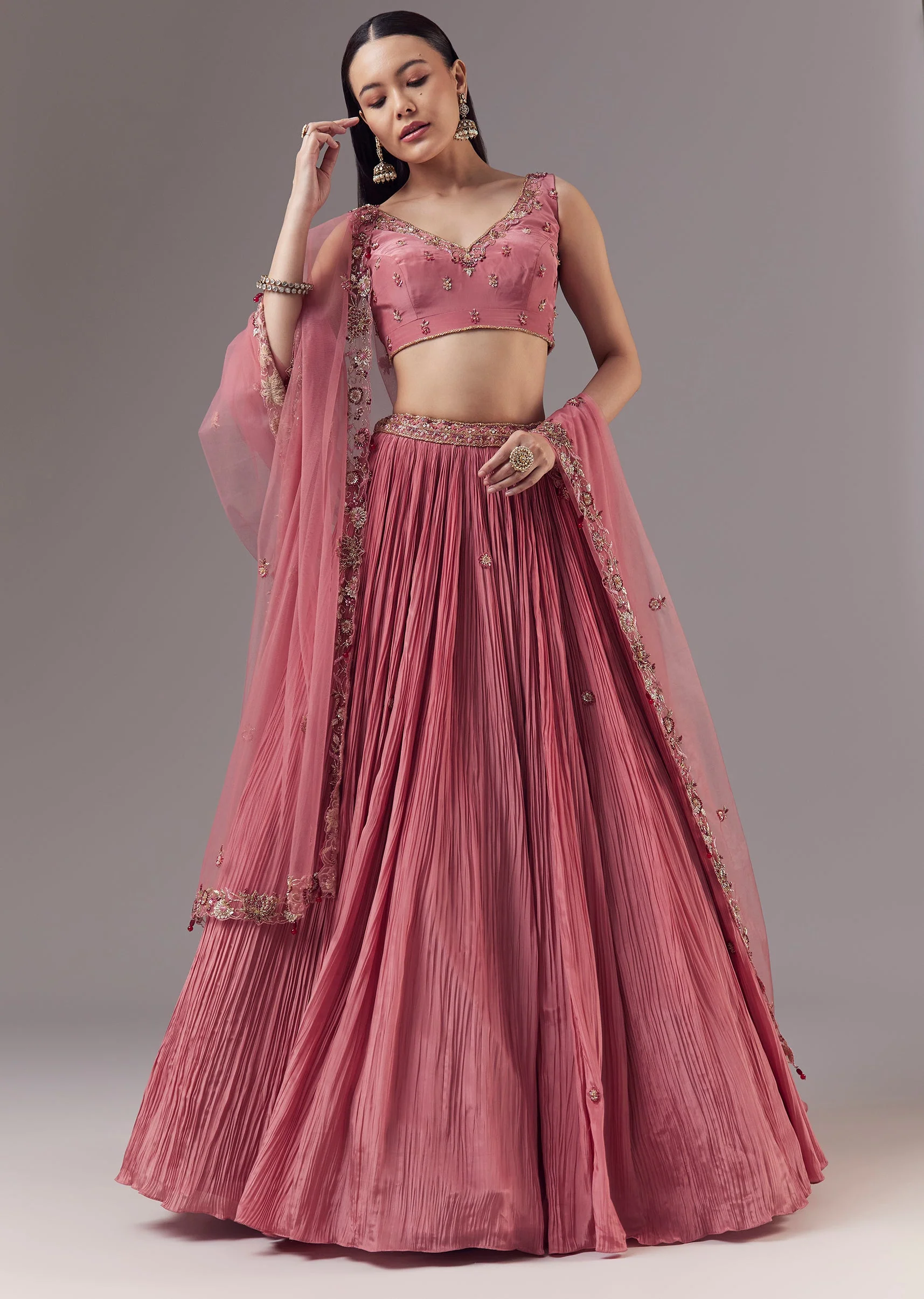 Pink Bridesmaid Lehenga Set with Zardozi Work