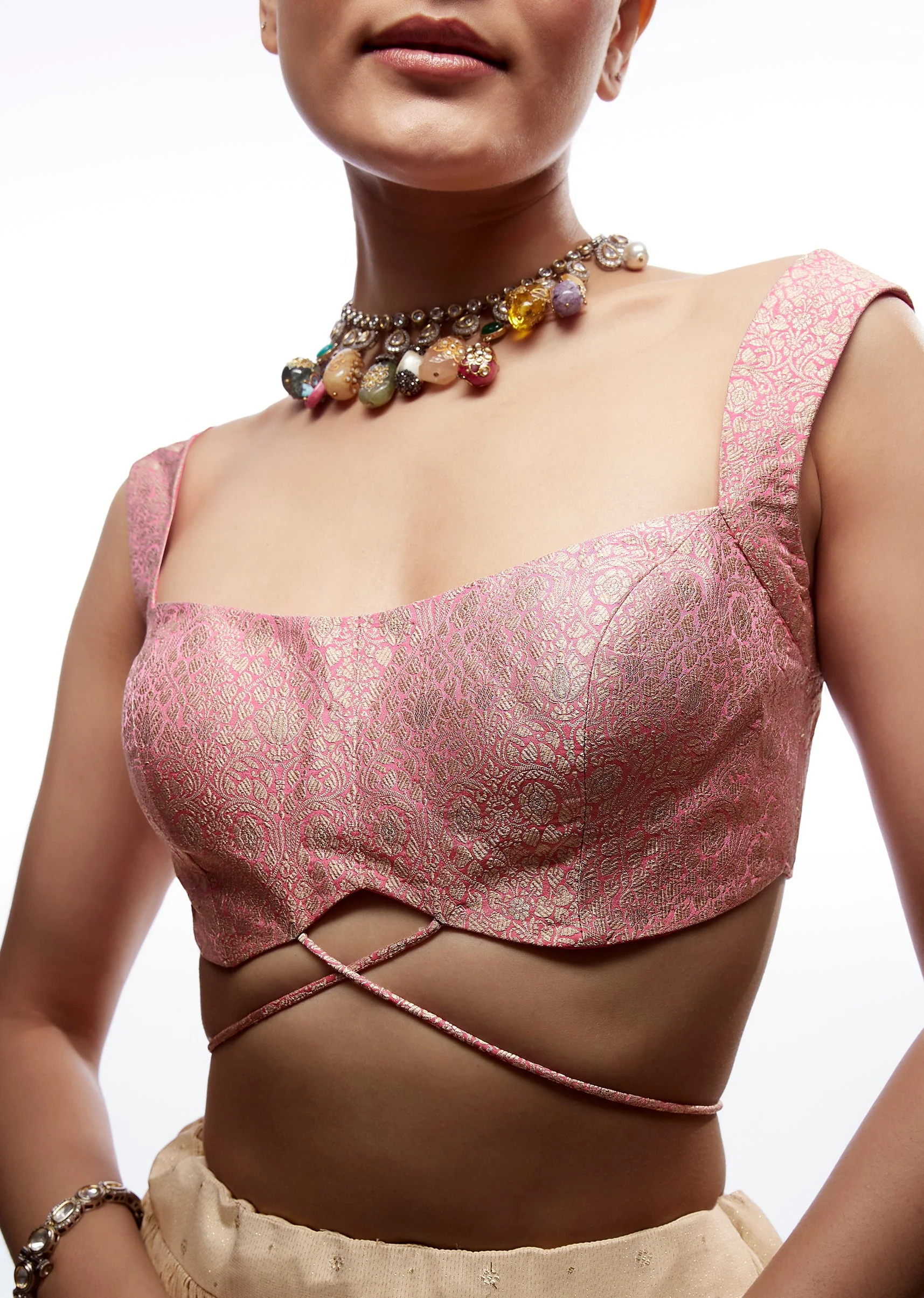 Pink Brocade Sweetheart Dori Blouse - Image 2