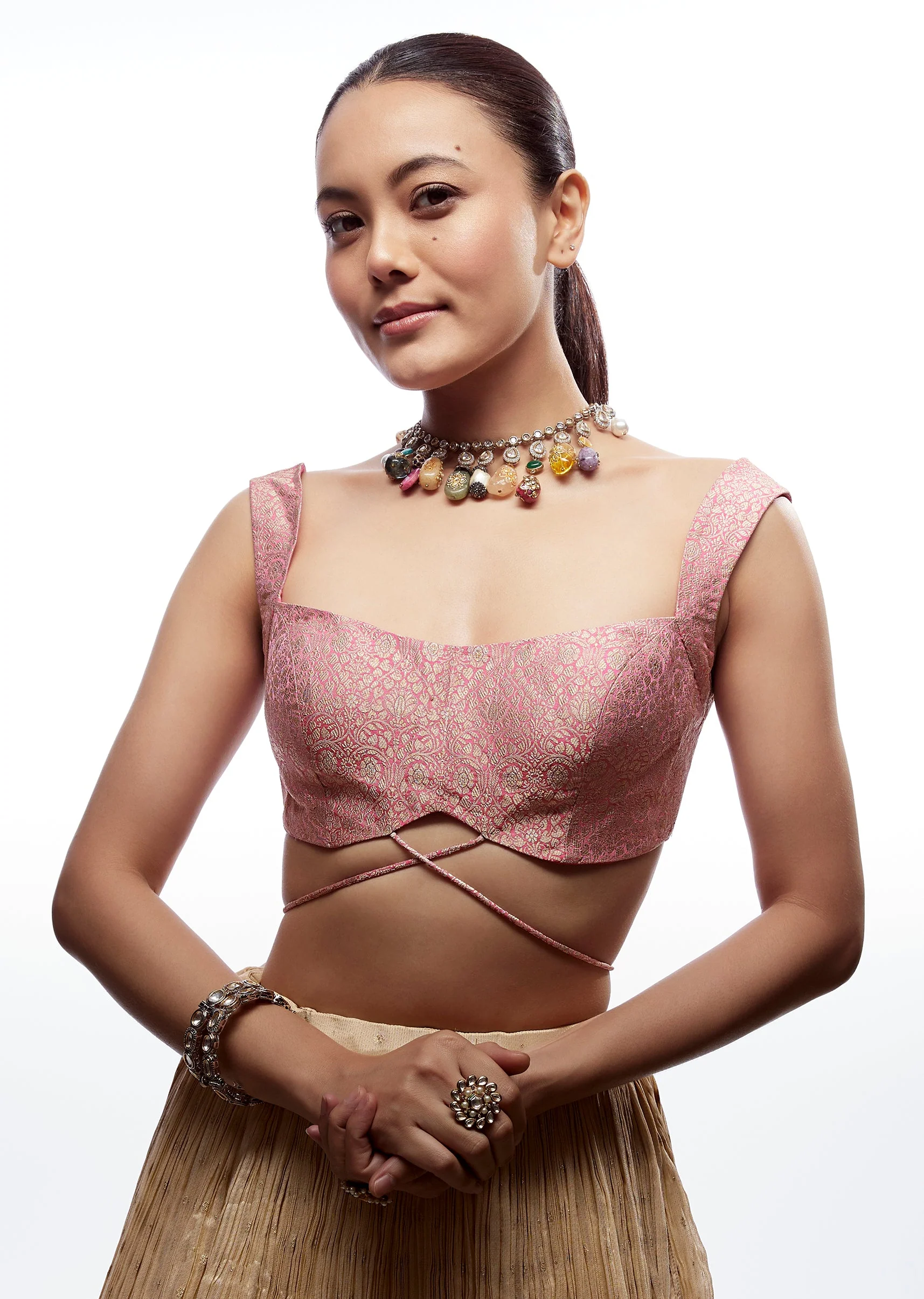 Pink Brocade Sweetheart Dori Blouse - Image 4
