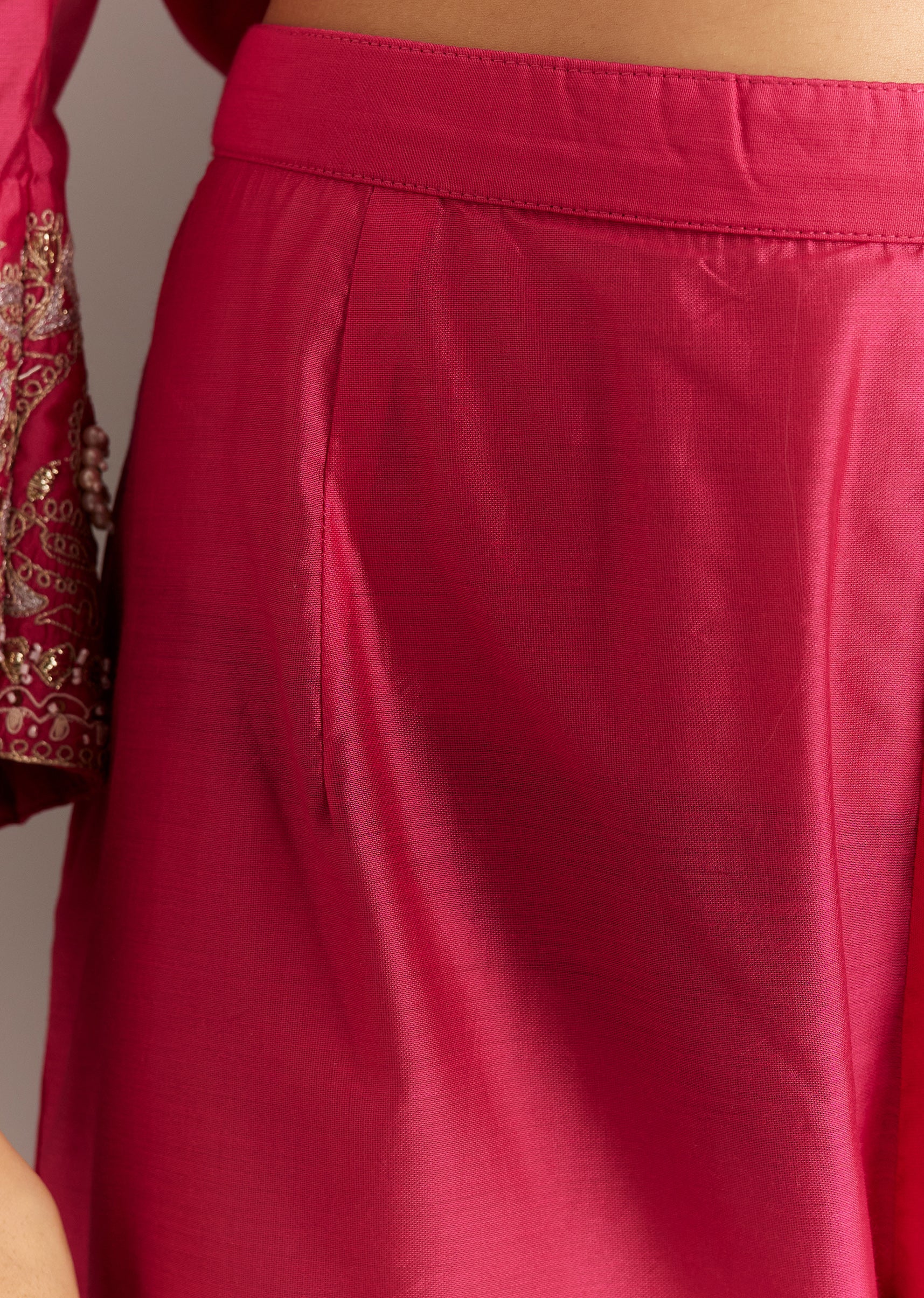 Pink Chanderi Anarkali With Gotta Moti Neckline And Lace Dupatta - Image 6