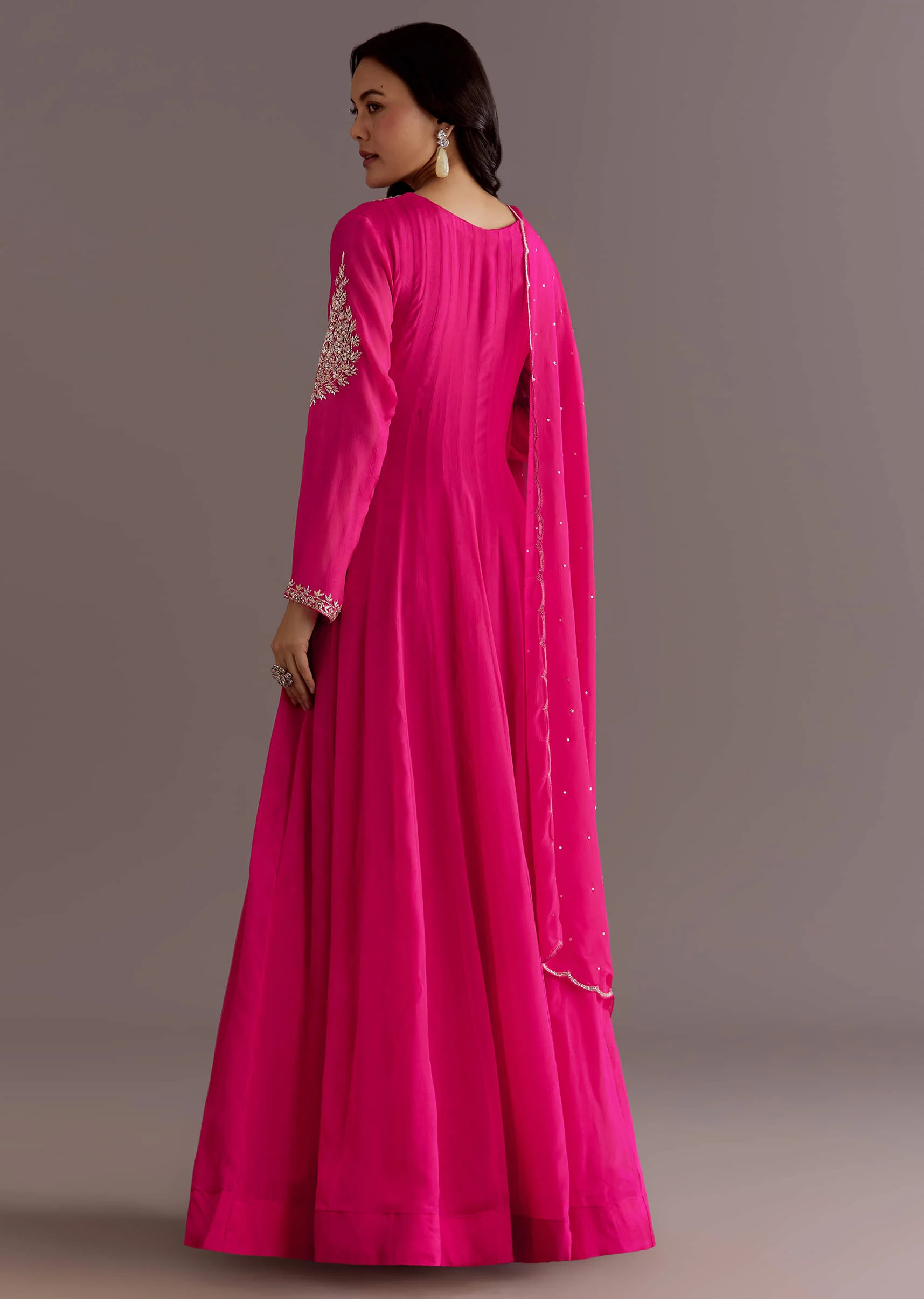Pink Chinon Cutdana Embroidered Anarkali Dupatta Suit - Image 5
