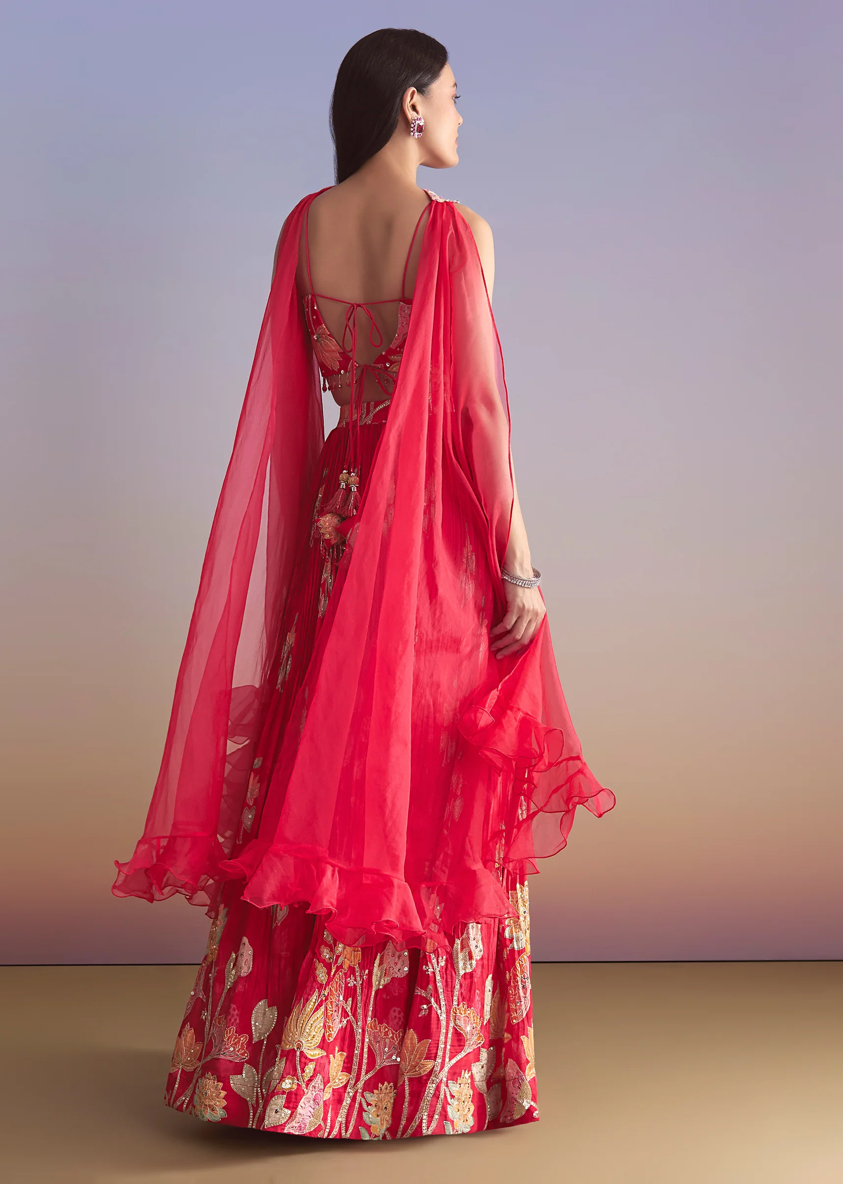 Pink Crepe Bridesmaid Lehenga With Floral Print - Image 2