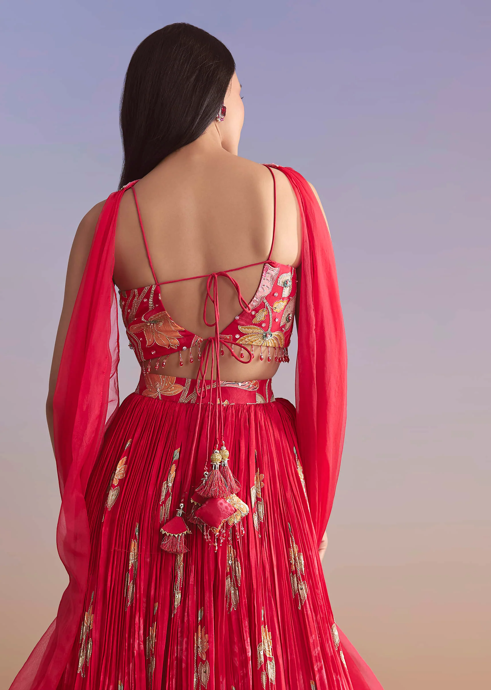 Pink Crepe Bridesmaid Lehenga With Floral Print - Image 8