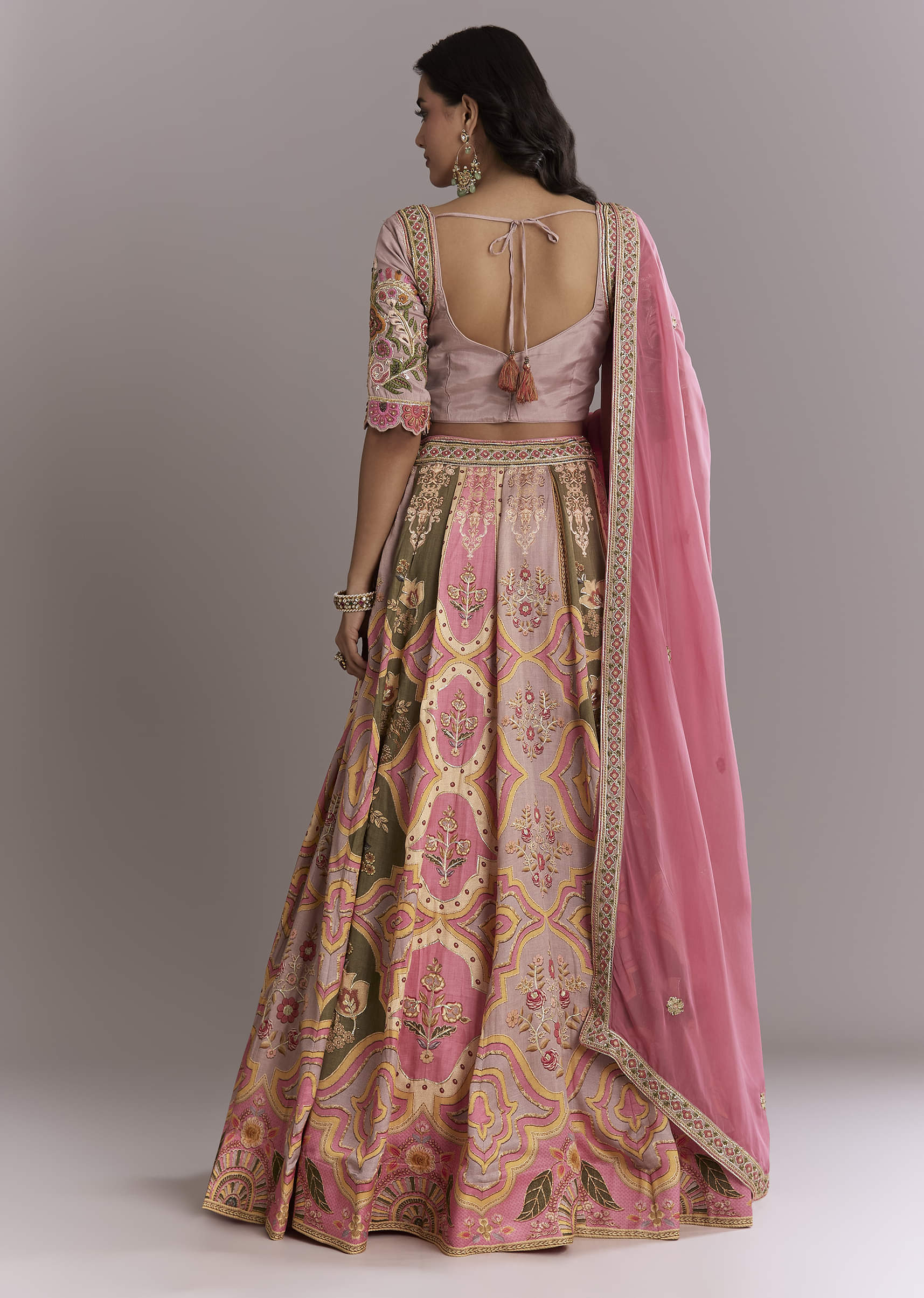 Pink Crepe Printed Bridesmaid Lehenga With Gotta Work - Image 2