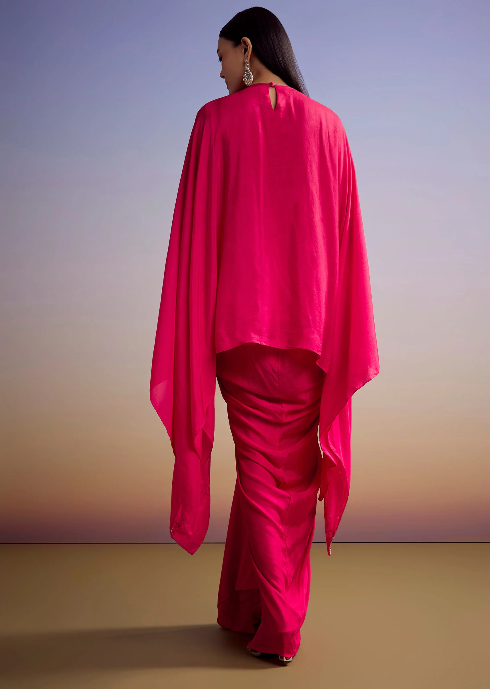 Pink Crop Top And Skirt Set With Moti And Sequins Work - Image 5