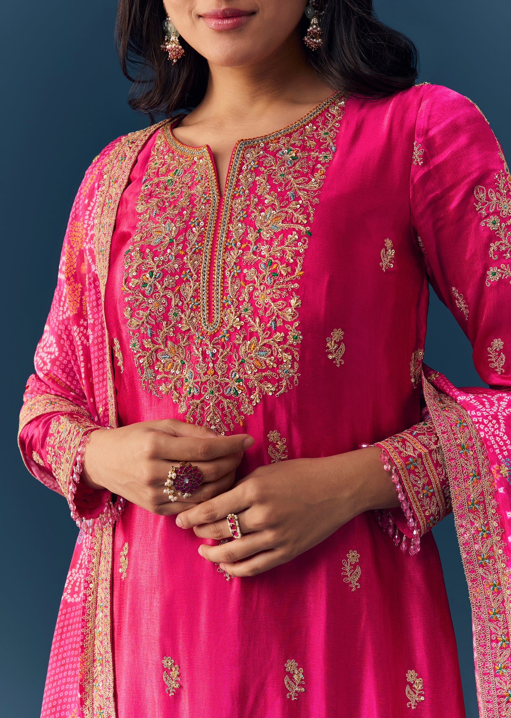 Pink Cutdana Embellished Kurta Palazzo Set - Image 2