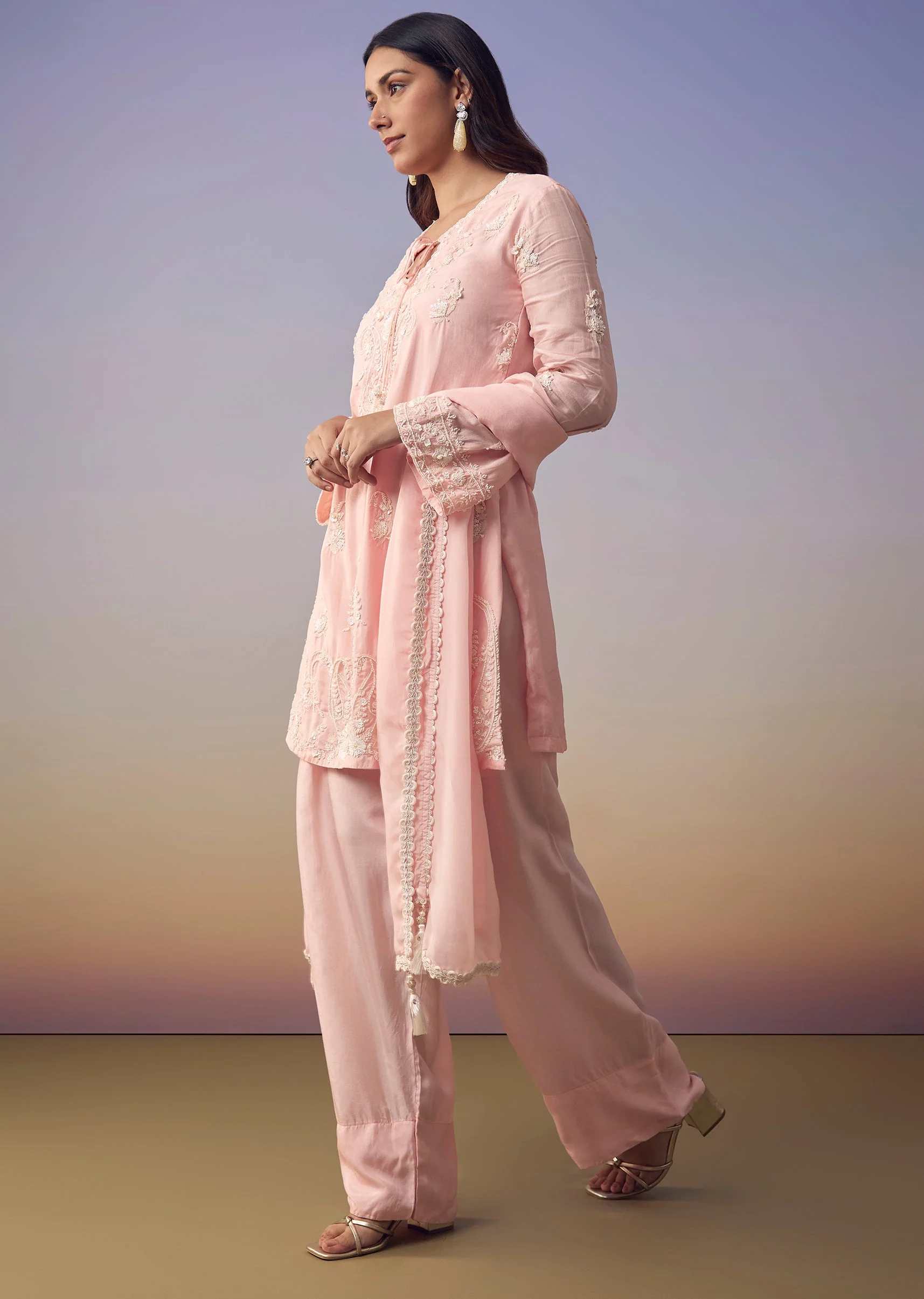 Pink Cutdana Embroidered Kurta Set - Image 3