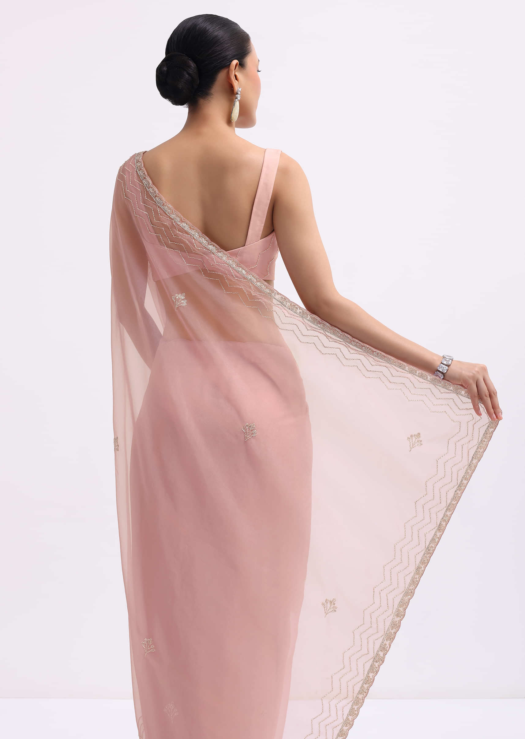 Pink Cutdana Embroidered Organza Saree With Unstitched Blouse - Image 4