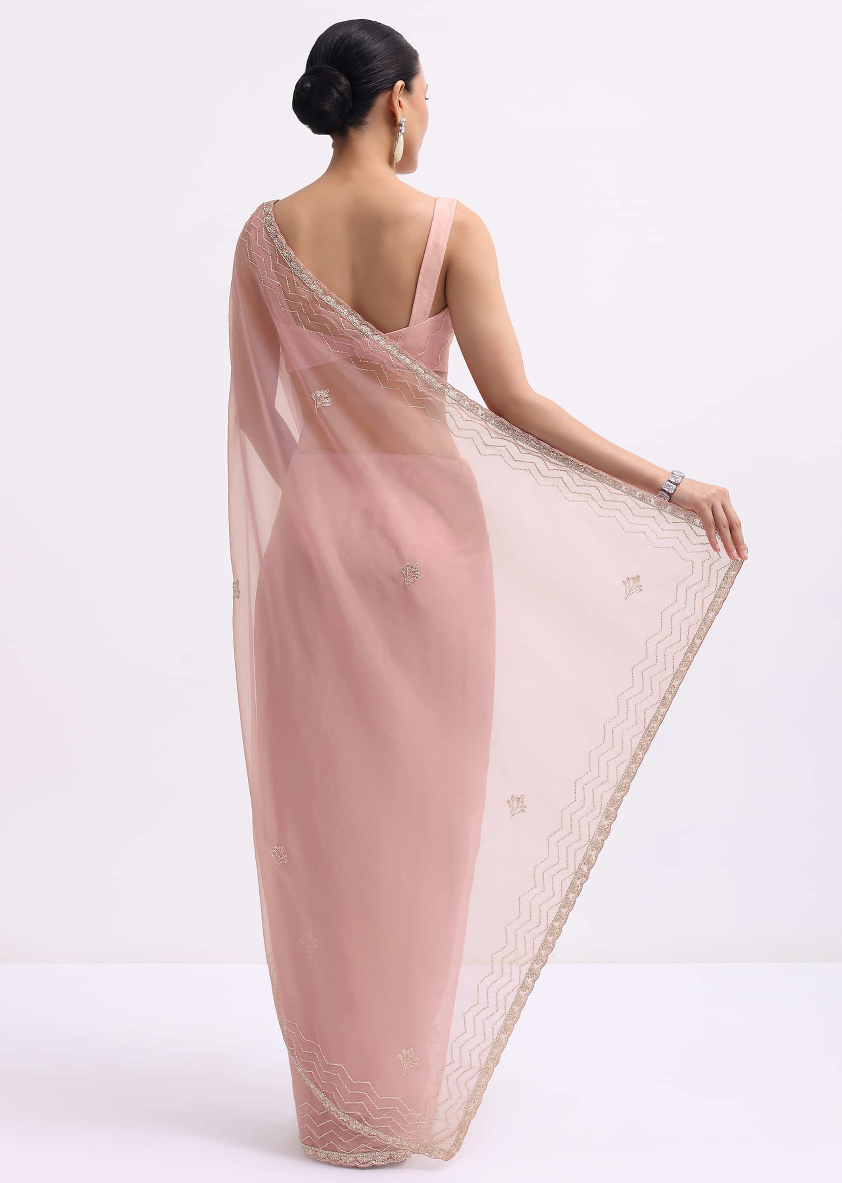 Pink Cutdana Embroidered Organza Saree With Unstitched Blouse - Image 6