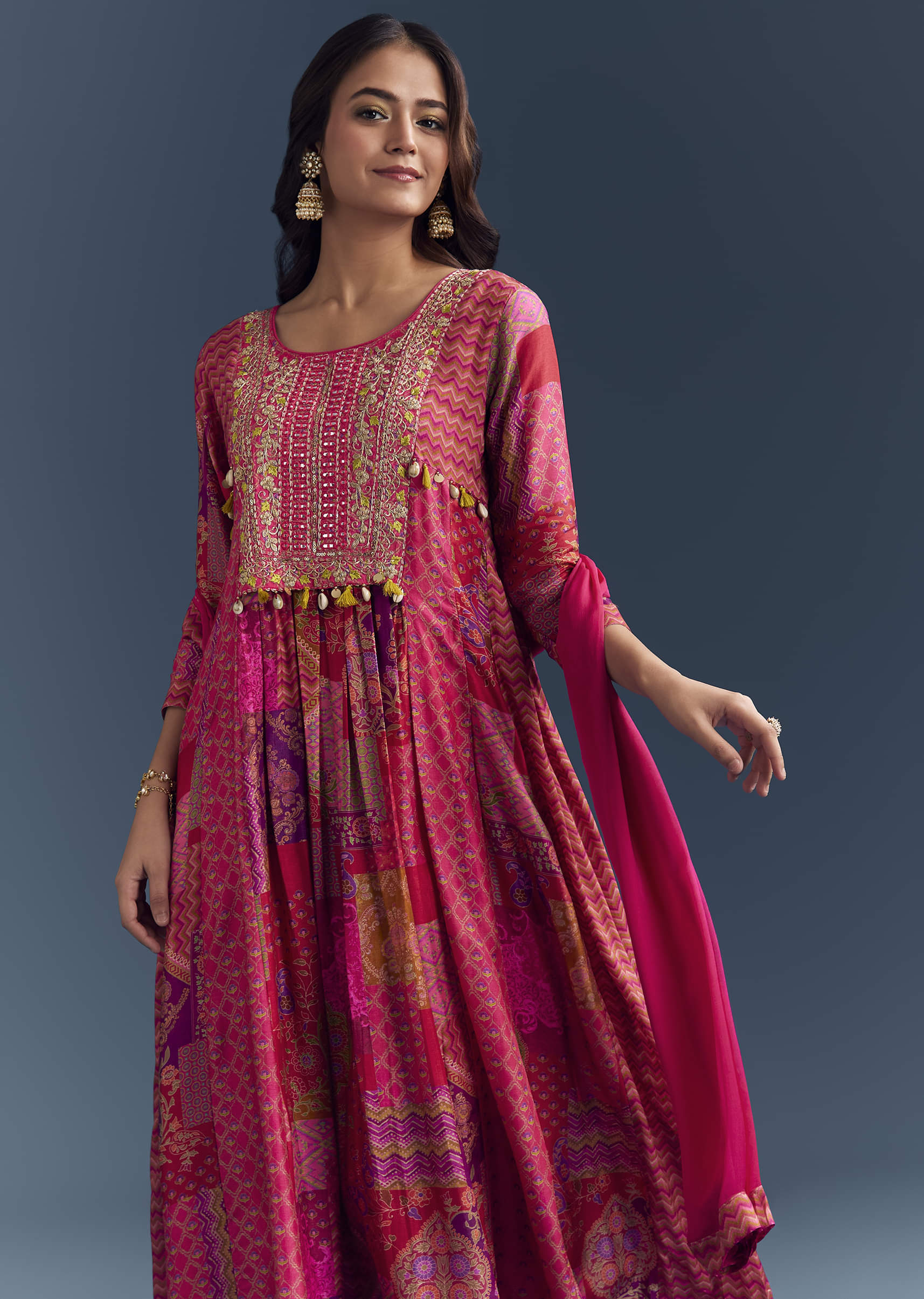 Pink Dola Silk Printed Anarkali Suit With Intricate Hand Embroidery - Image 4