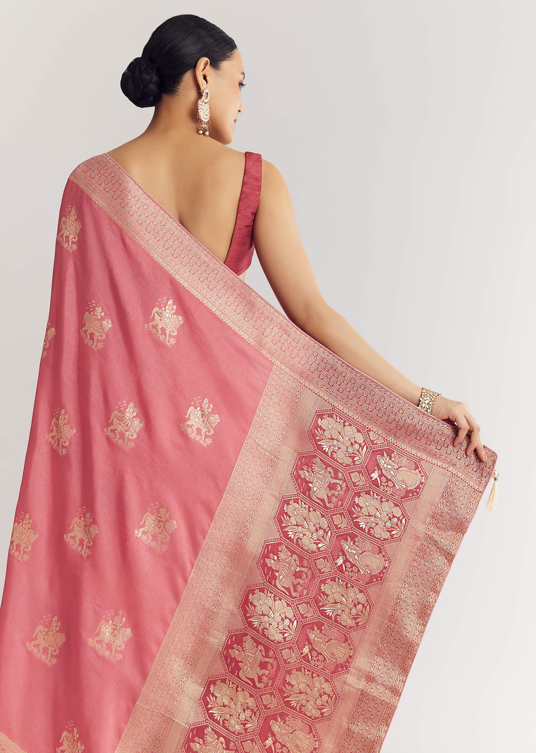 Pink Dola Silk Saree With Butti Work - Image 6