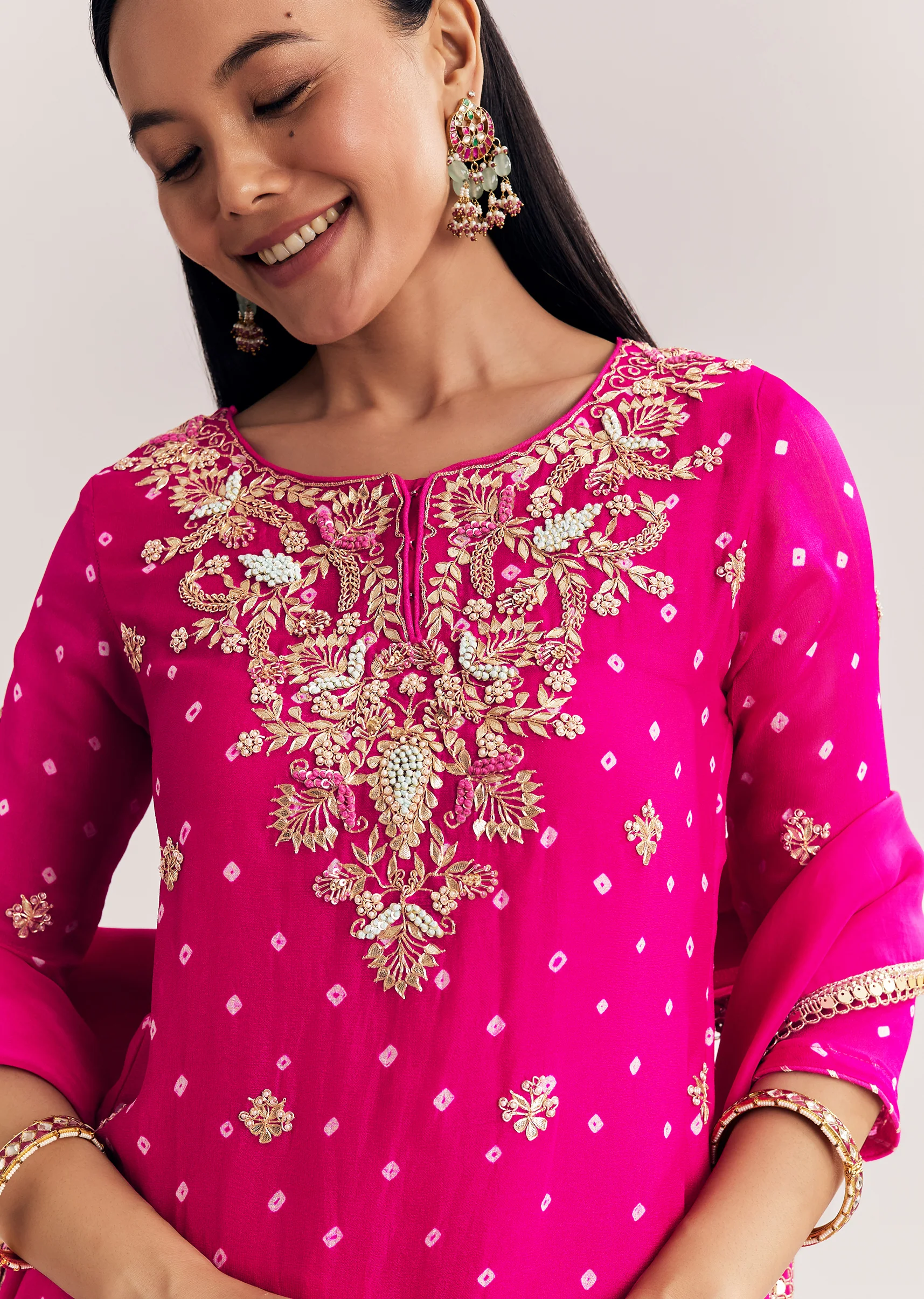 Pink Dola Silk Sharara Suit With Embroidered Print - Image 2