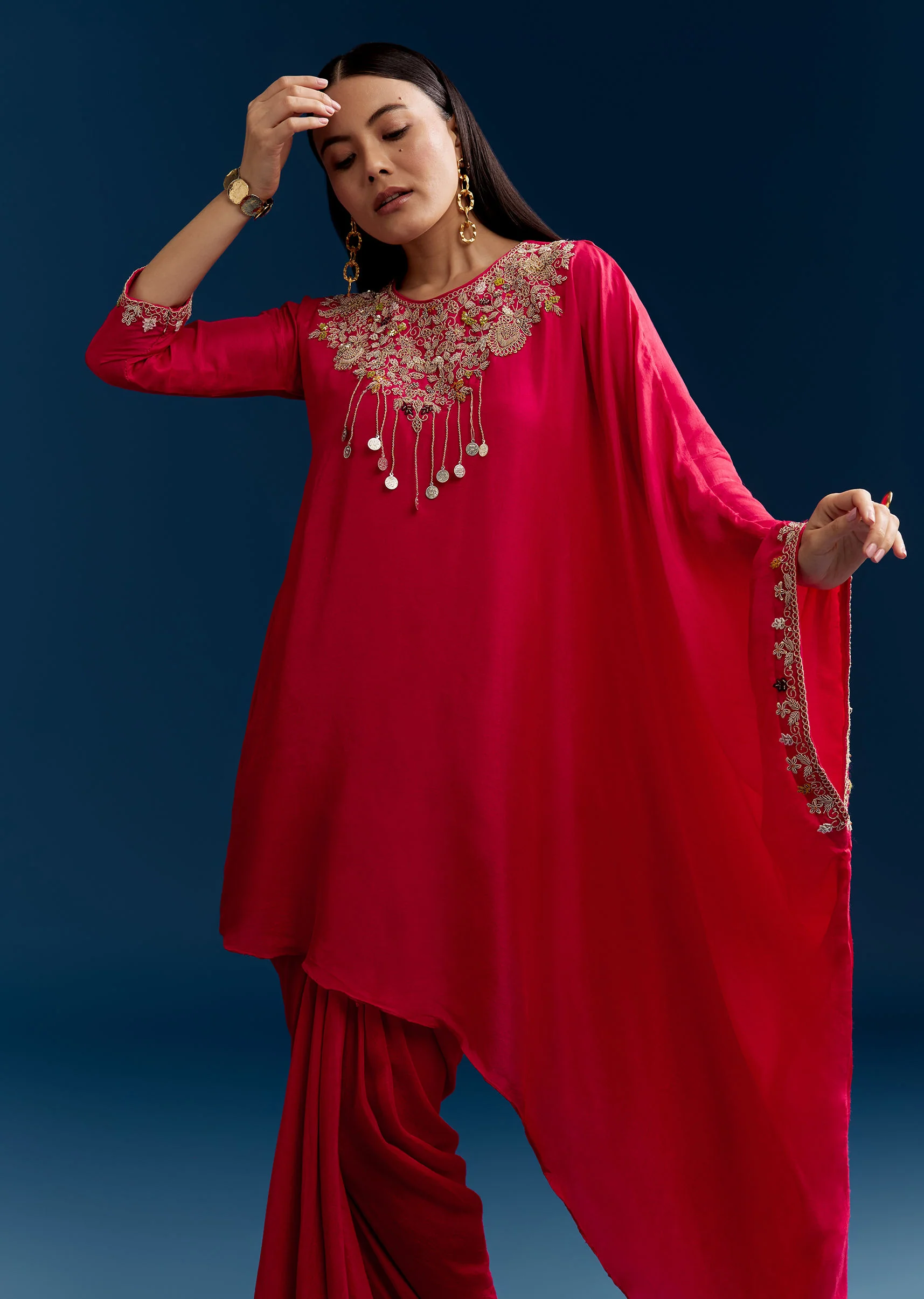 Pink Dola Silk Top Skirt Set With Zardosi Work - Image 4