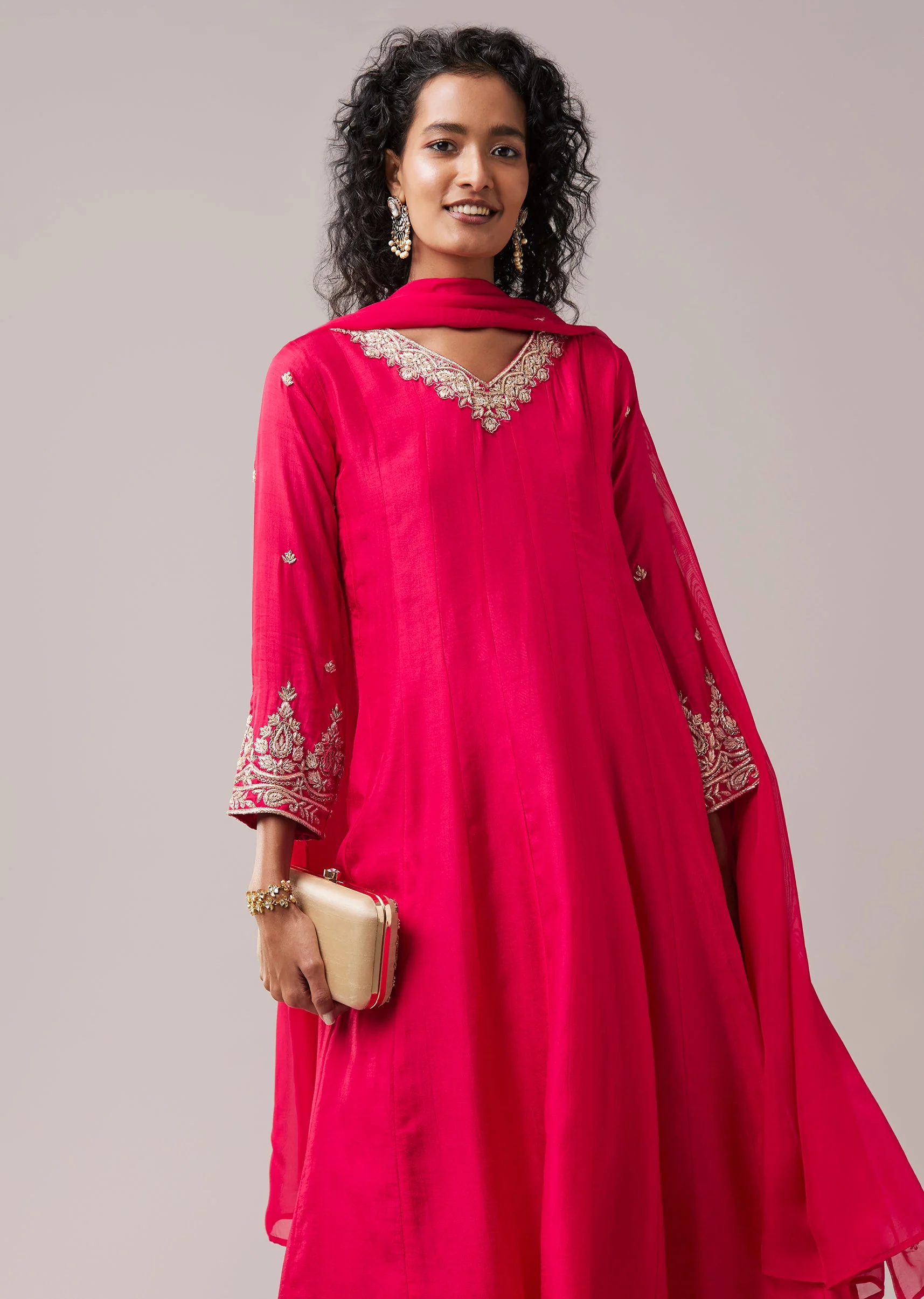 Pink Dola Silk Zardozi Embellished Anarkali Set - Image 4