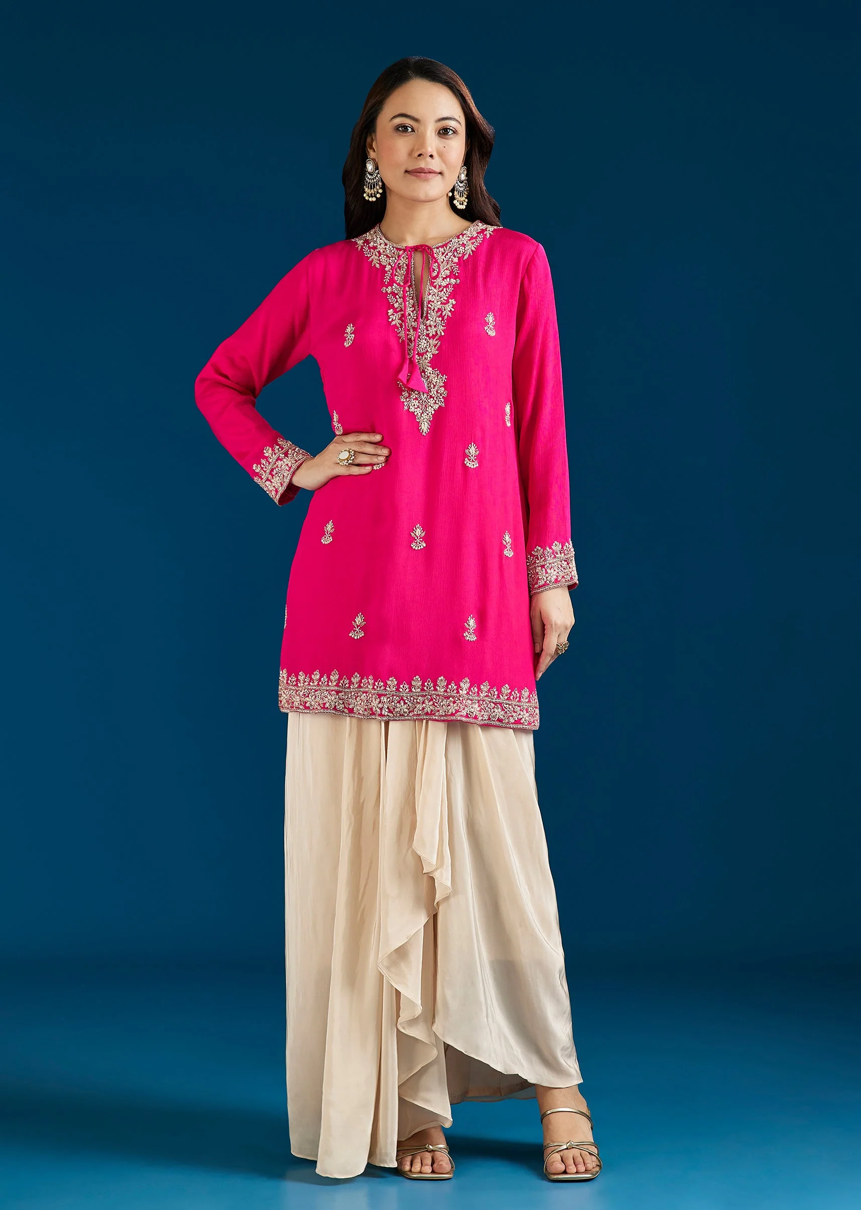 Pink Embellished Drape Skirt Indo Western Set - Image 4