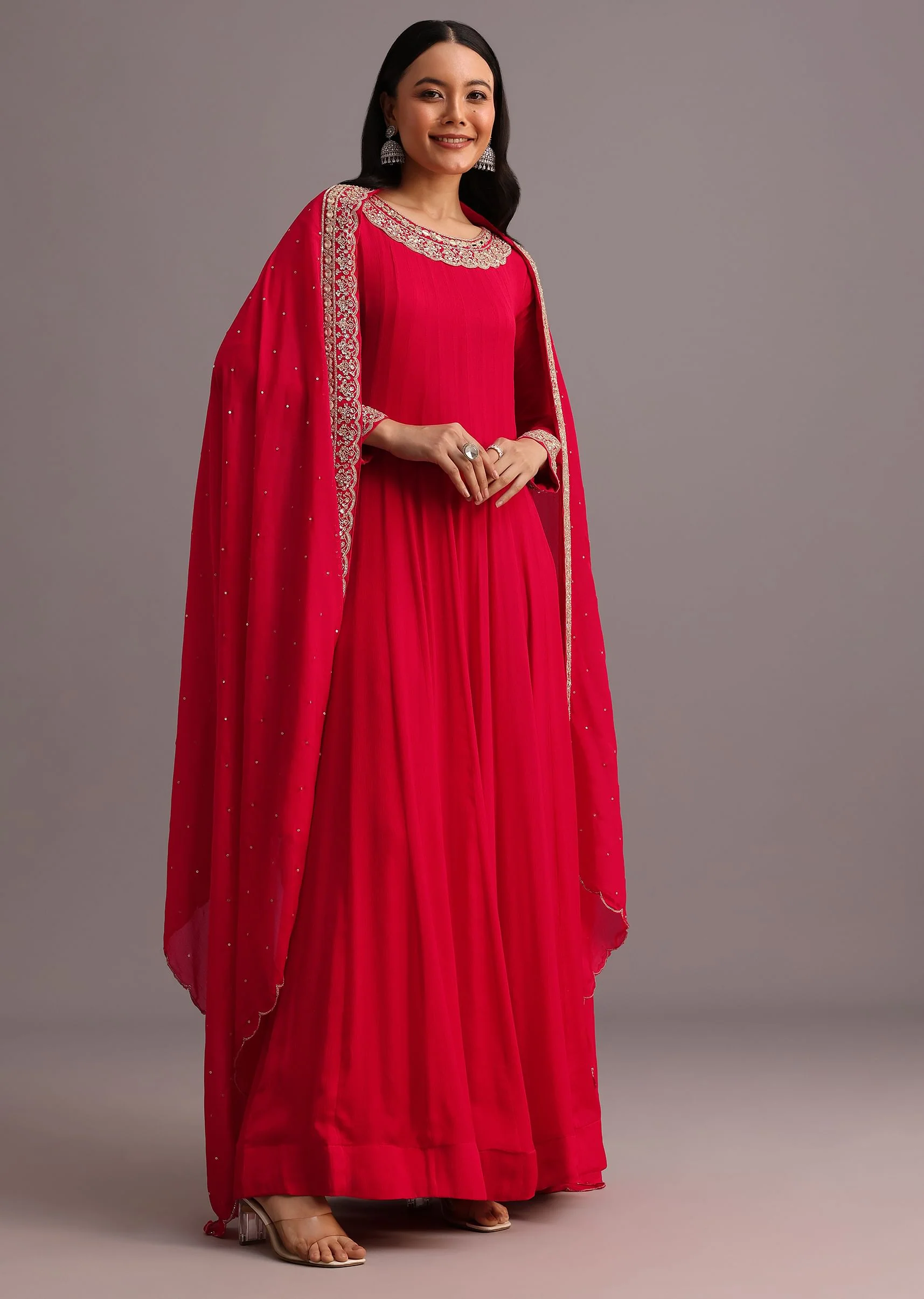 Pink Embroidered Anarkali Suit With Dupatta - Image 3