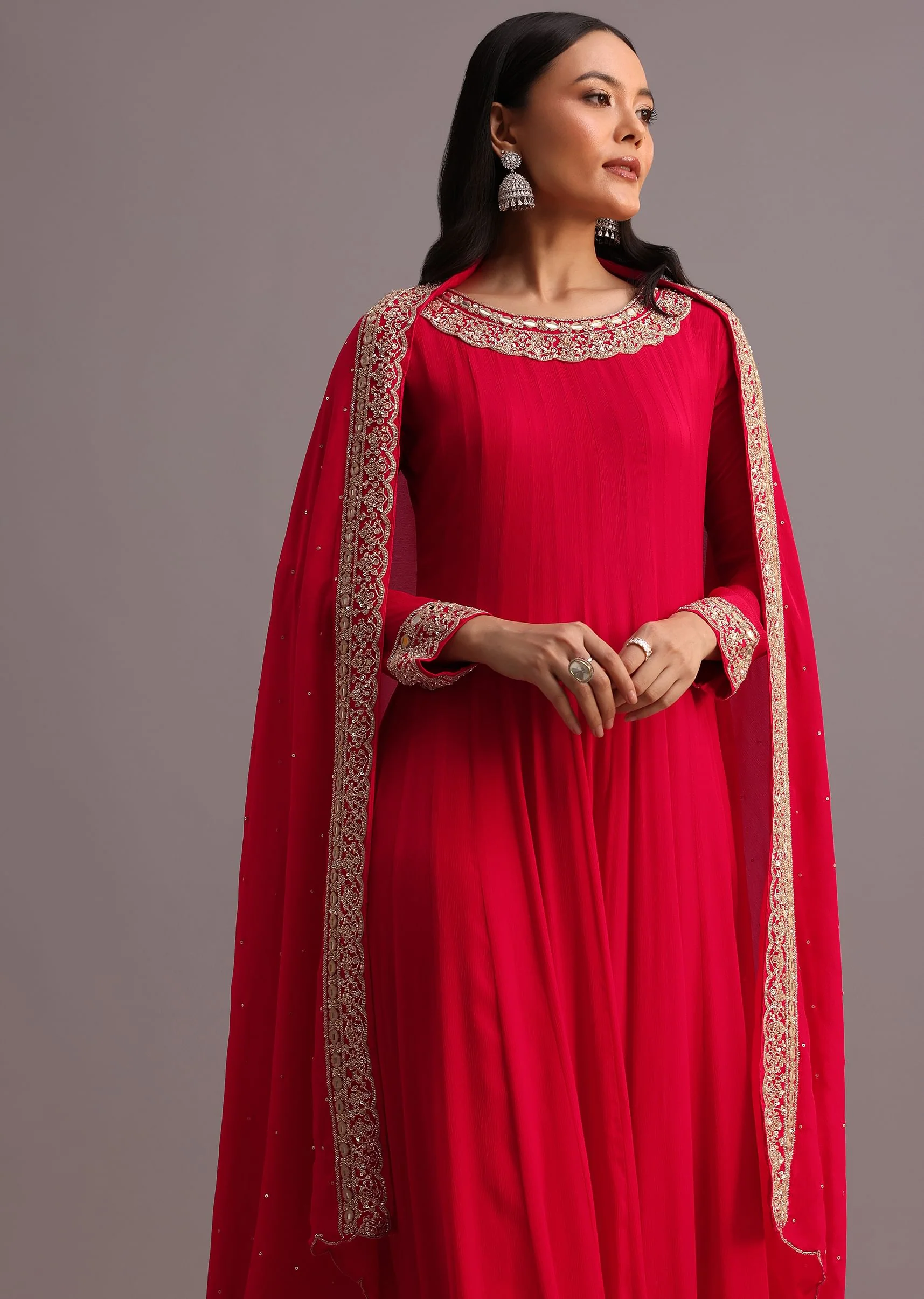 Pink Embroidered Anarkali Suit With Dupatta - Image 4