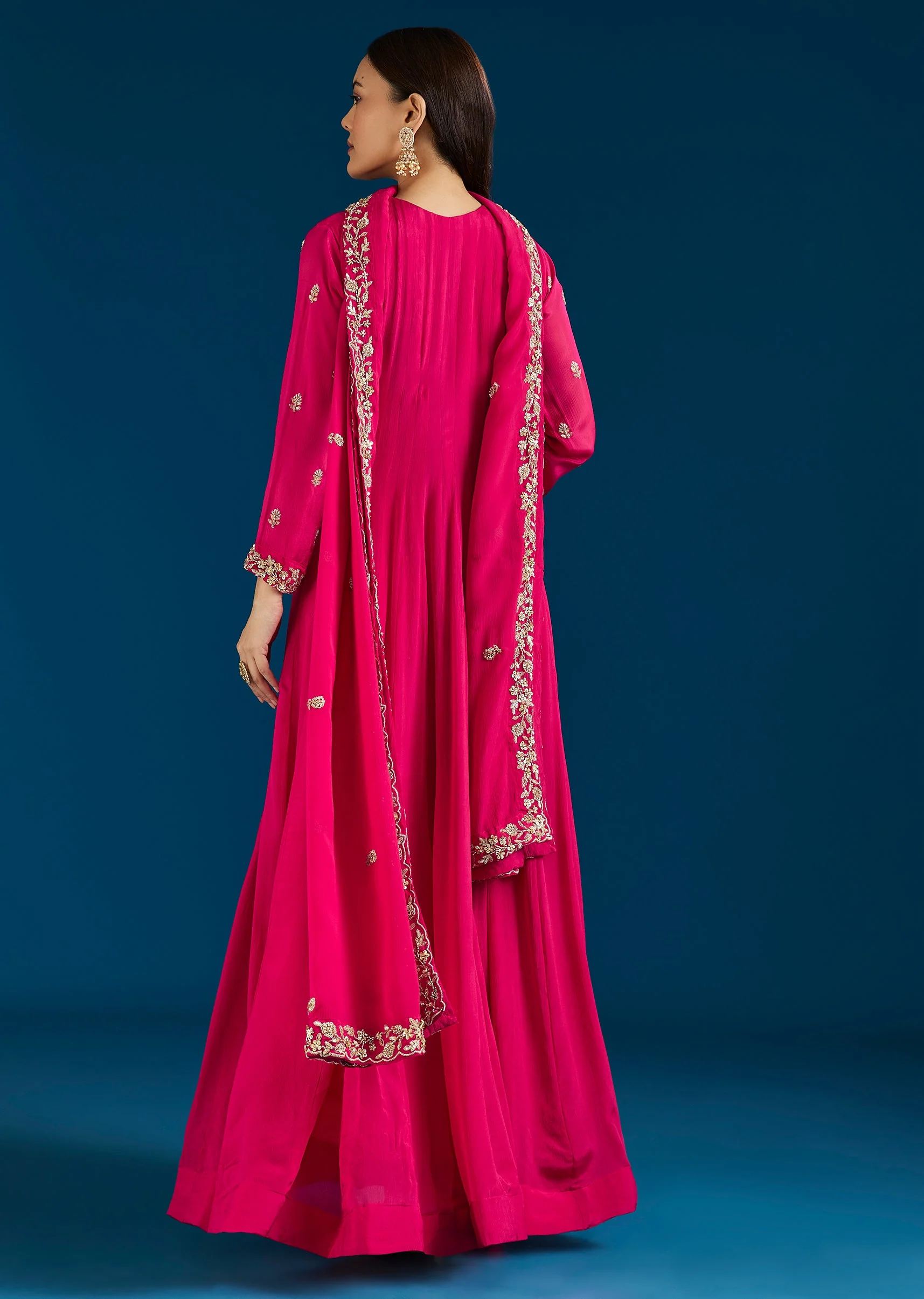 Pink Embroidered Chinon Anarkali Suit With Dupatta - Image 5