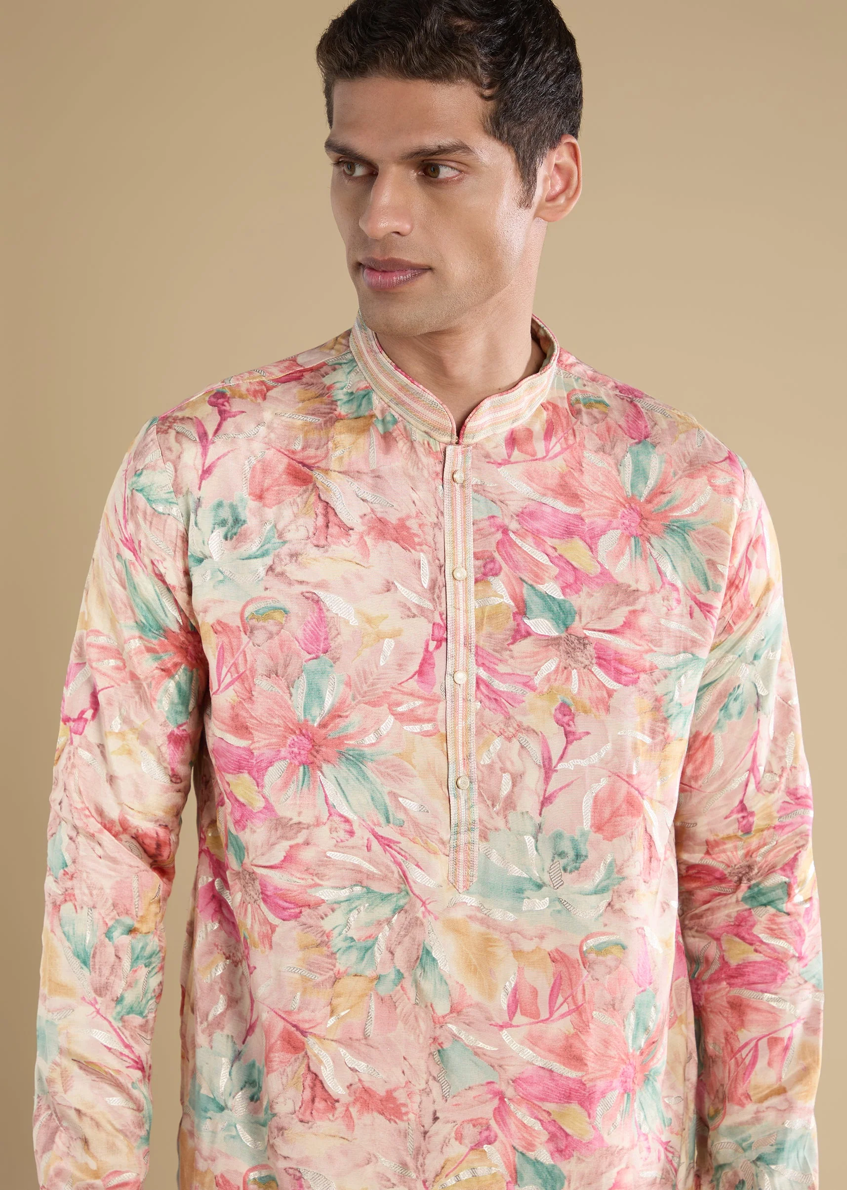 Pink Embroidered Kurta Set And Pants - Image 2