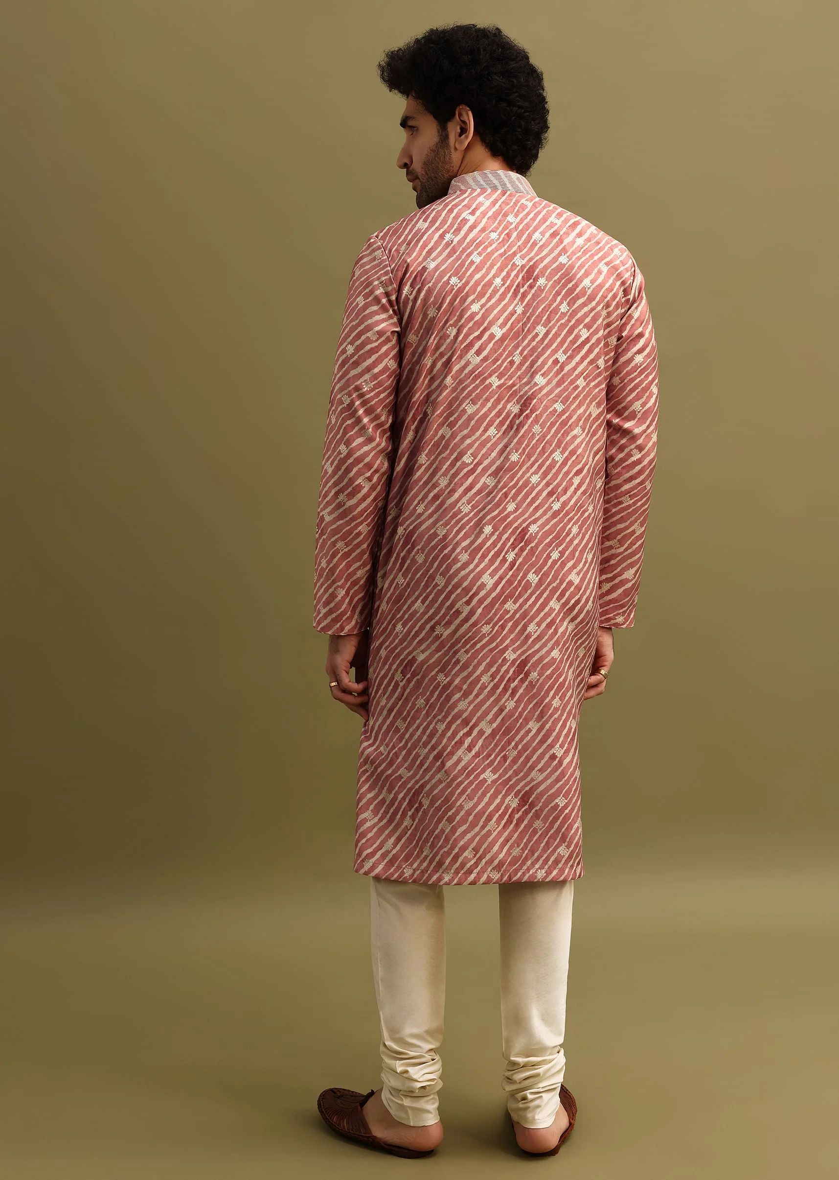 Pink Embroidered Lehariya Print Kurta Set - Image 5