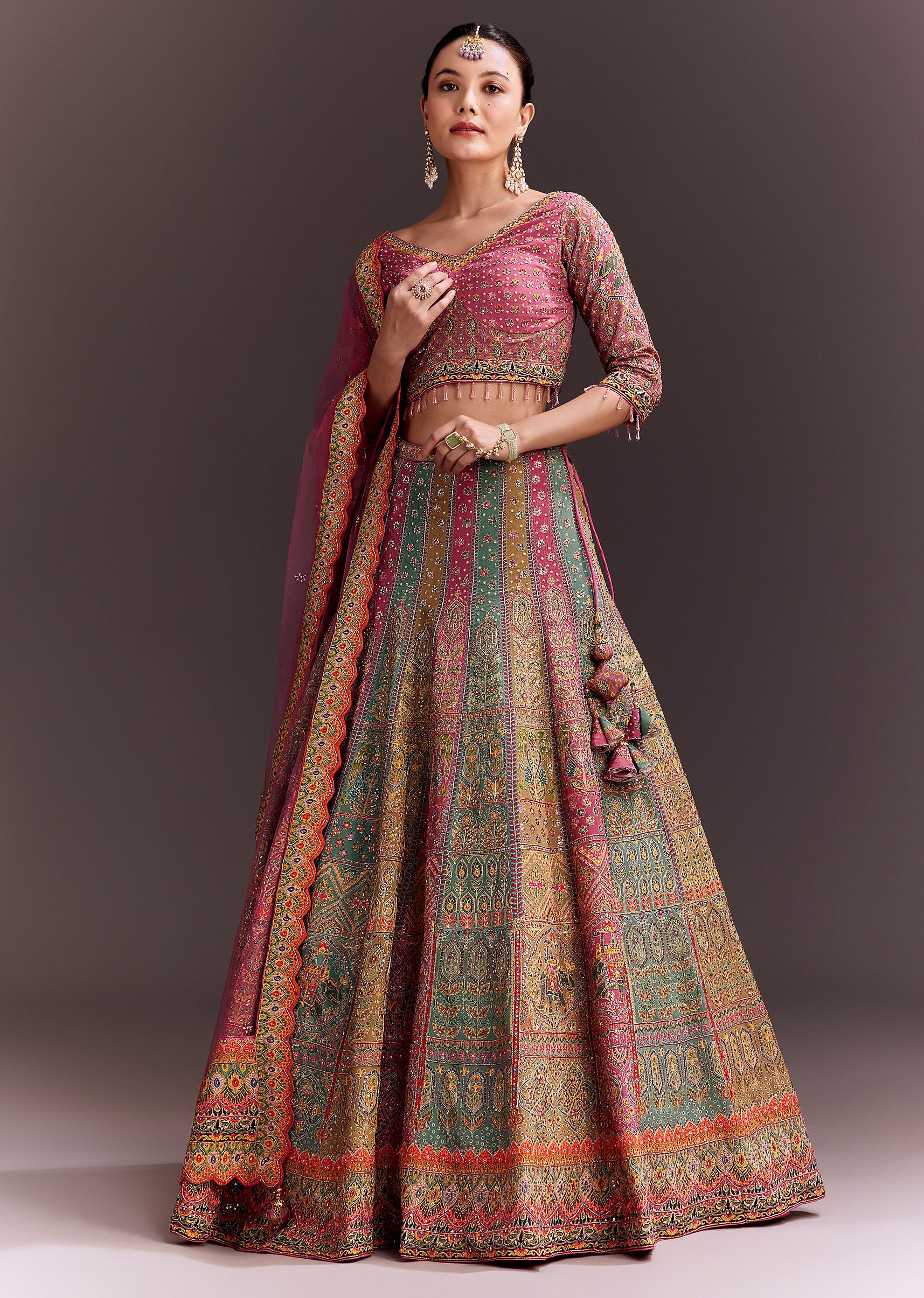 Pink Embroidered Lehenga Set With Net dupatta - Image 3