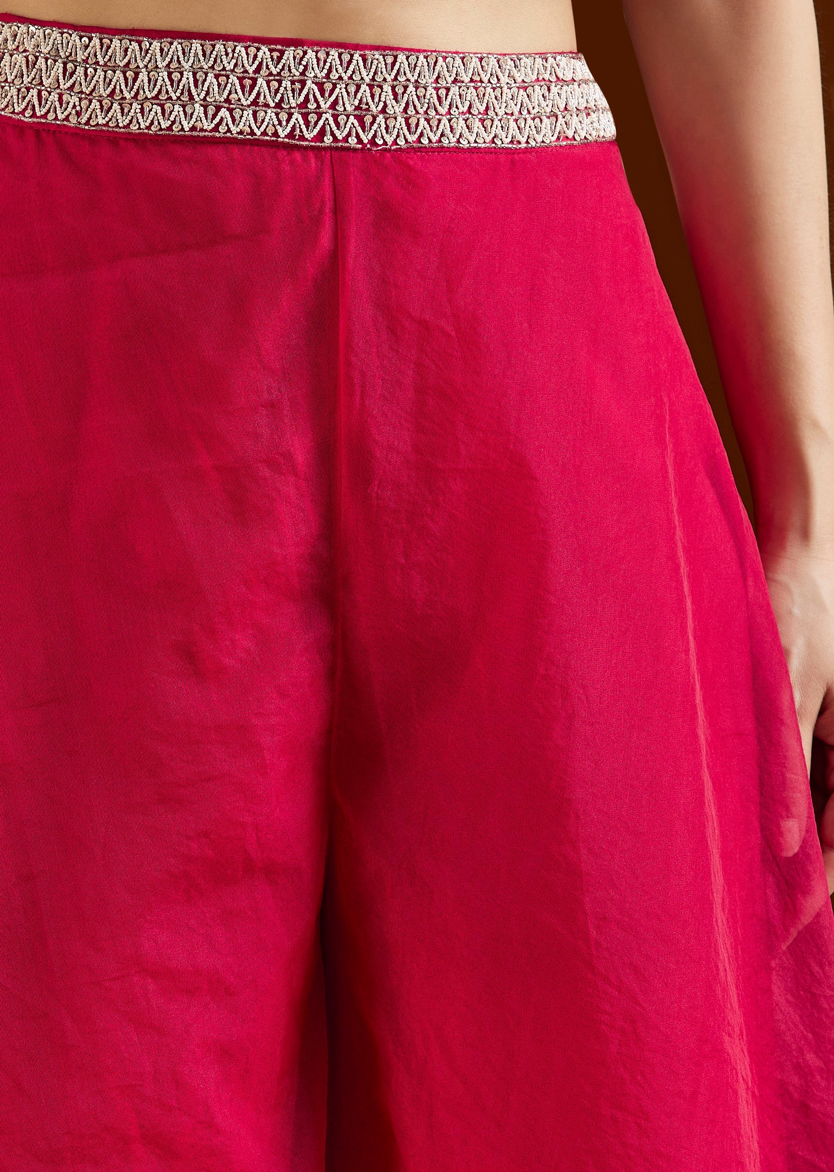 Pink Embroidered Organza Cape Palazzo Set - Image 7