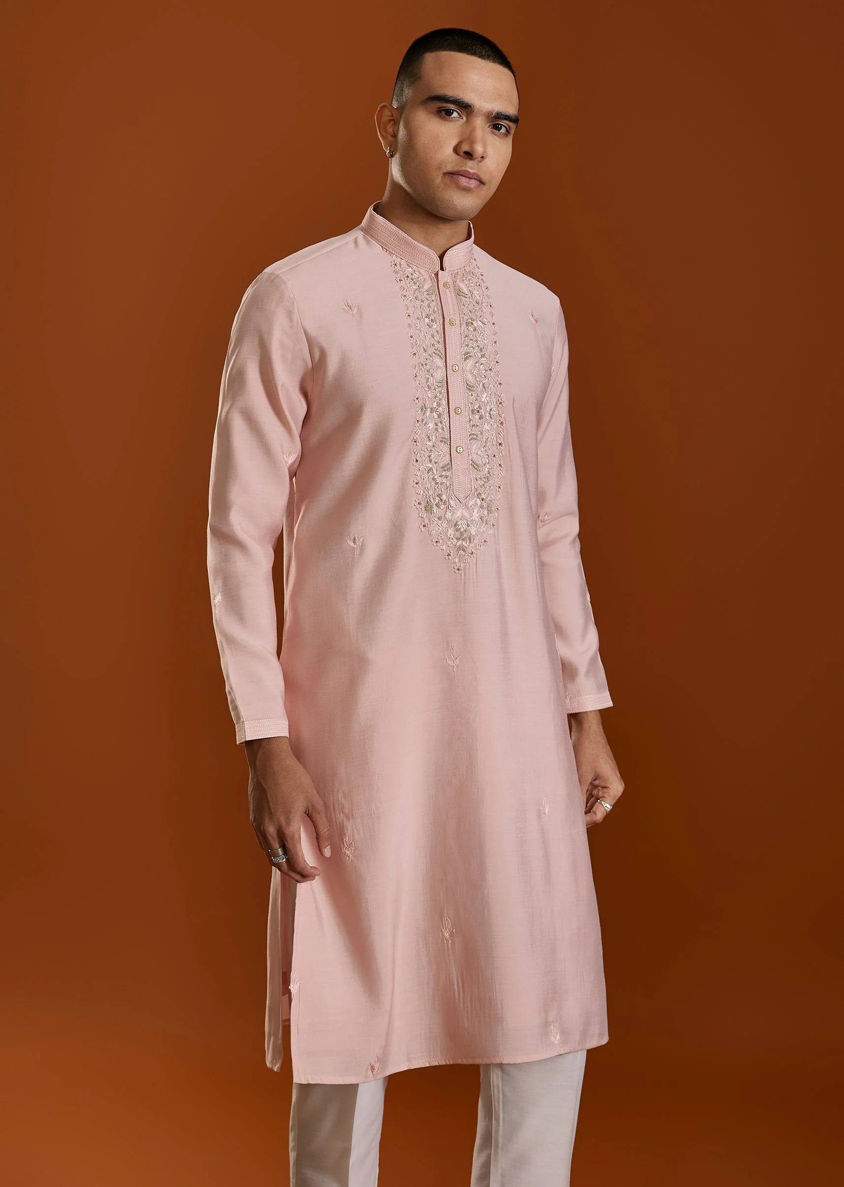 Pink Embroidered Viscose Kurta Set - Image 4