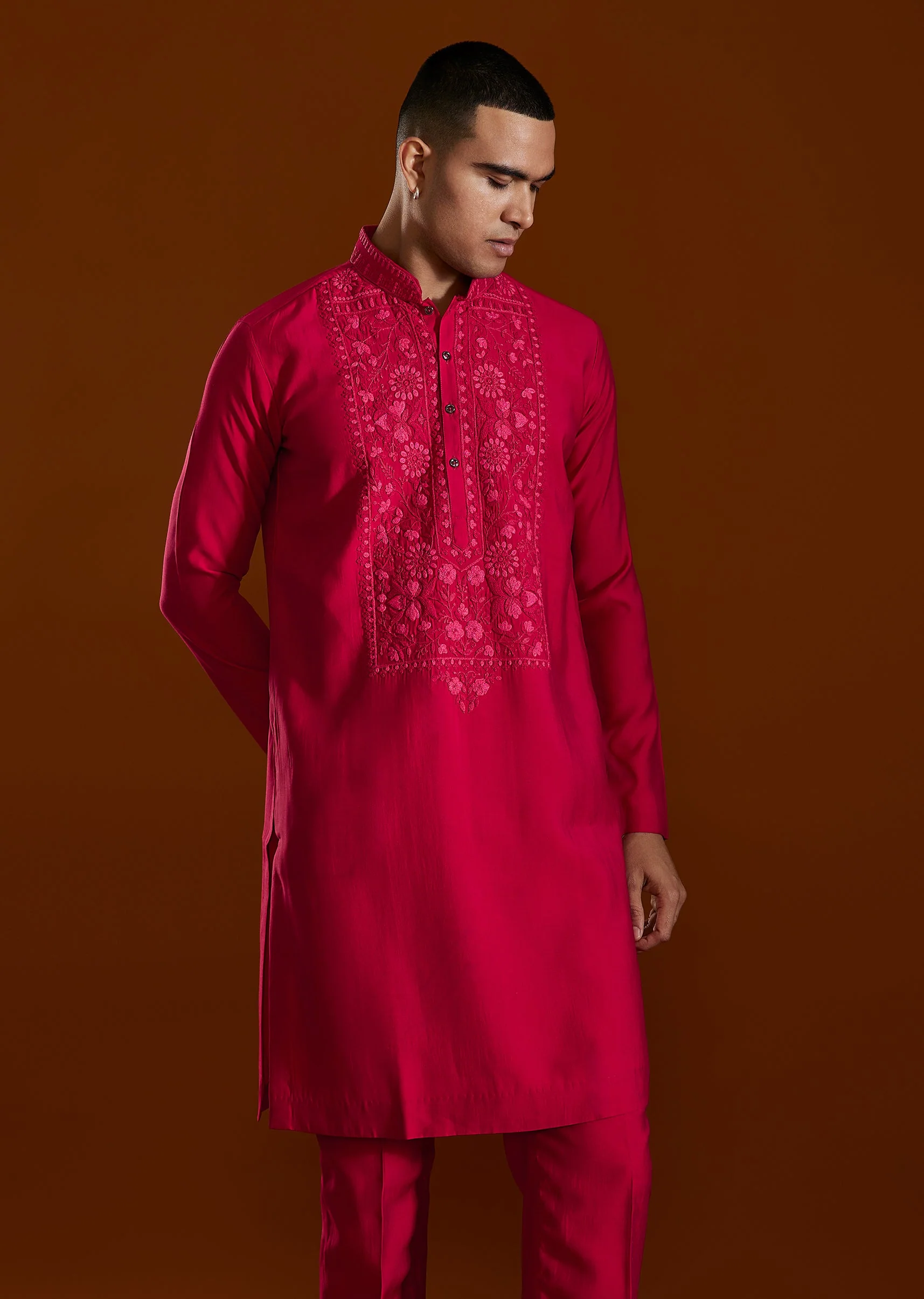 Pink Embroidered Viscose Kurta Set With Dupatta - Image 5