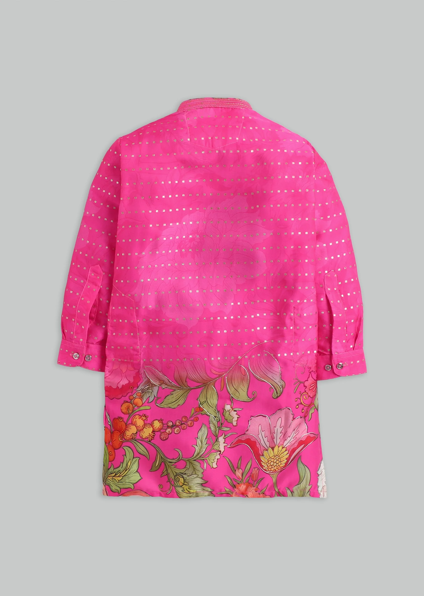 Pink Floral Foil Kurta Set For Boys - Image 3