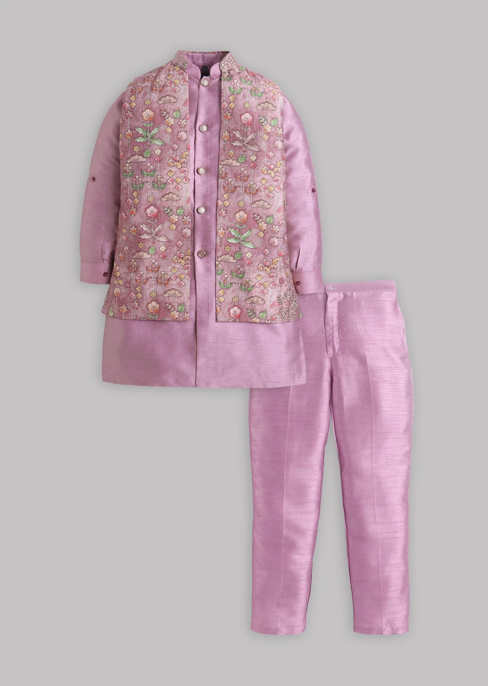 Pink Floral Nehru Jacket Set