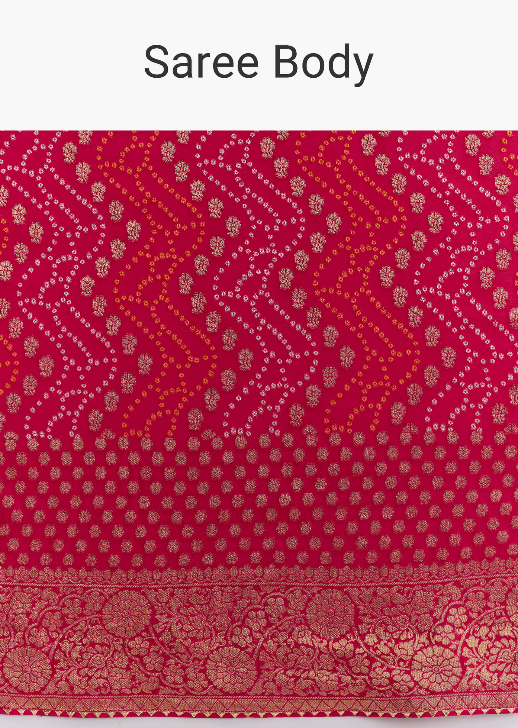 Pink Georgette Woven Saree With Floral Border And Bandhani Print - Image 9
