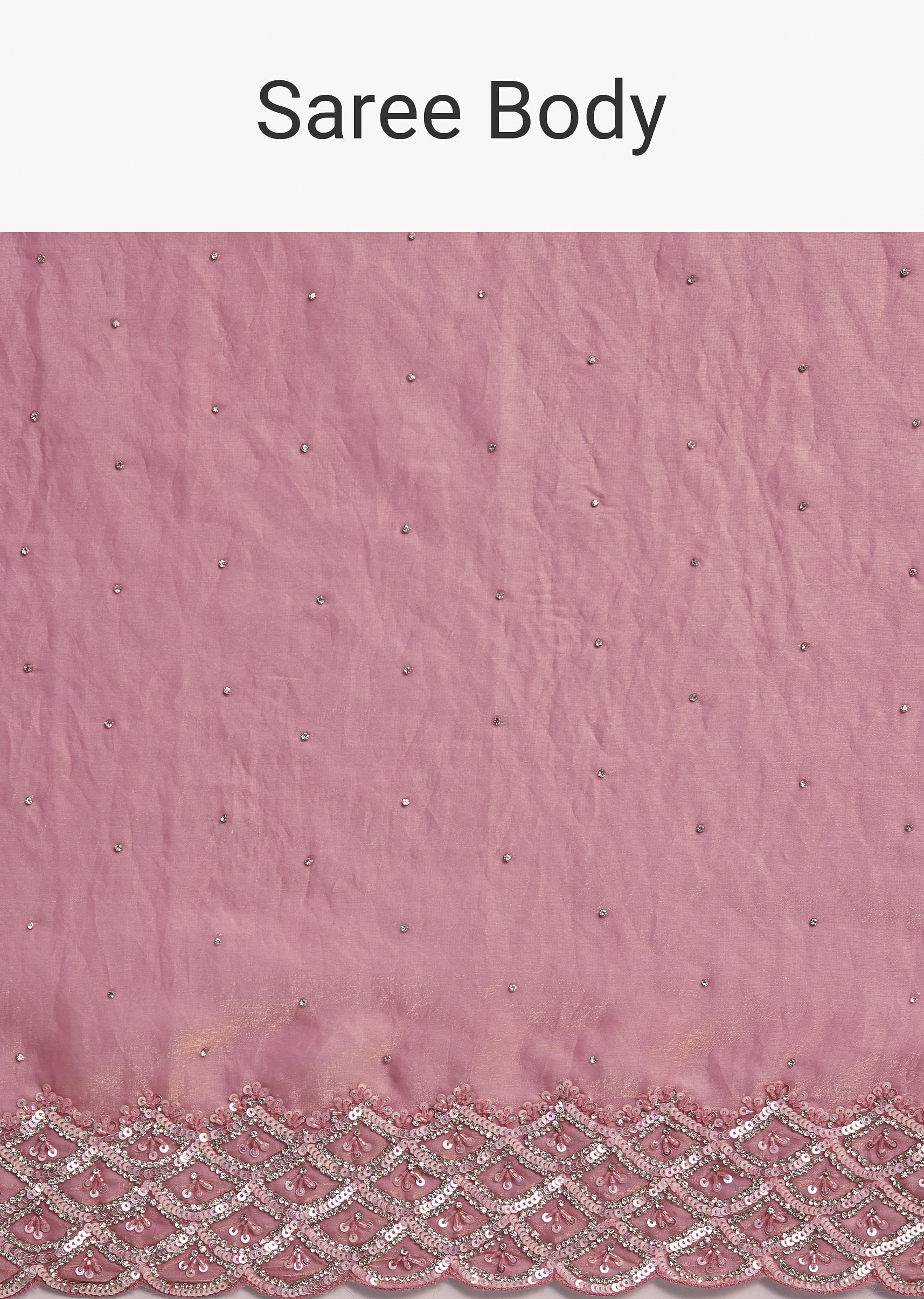 Pink Glass Tissue Saree With Sequins And Moti Embroidered Border - Image 9