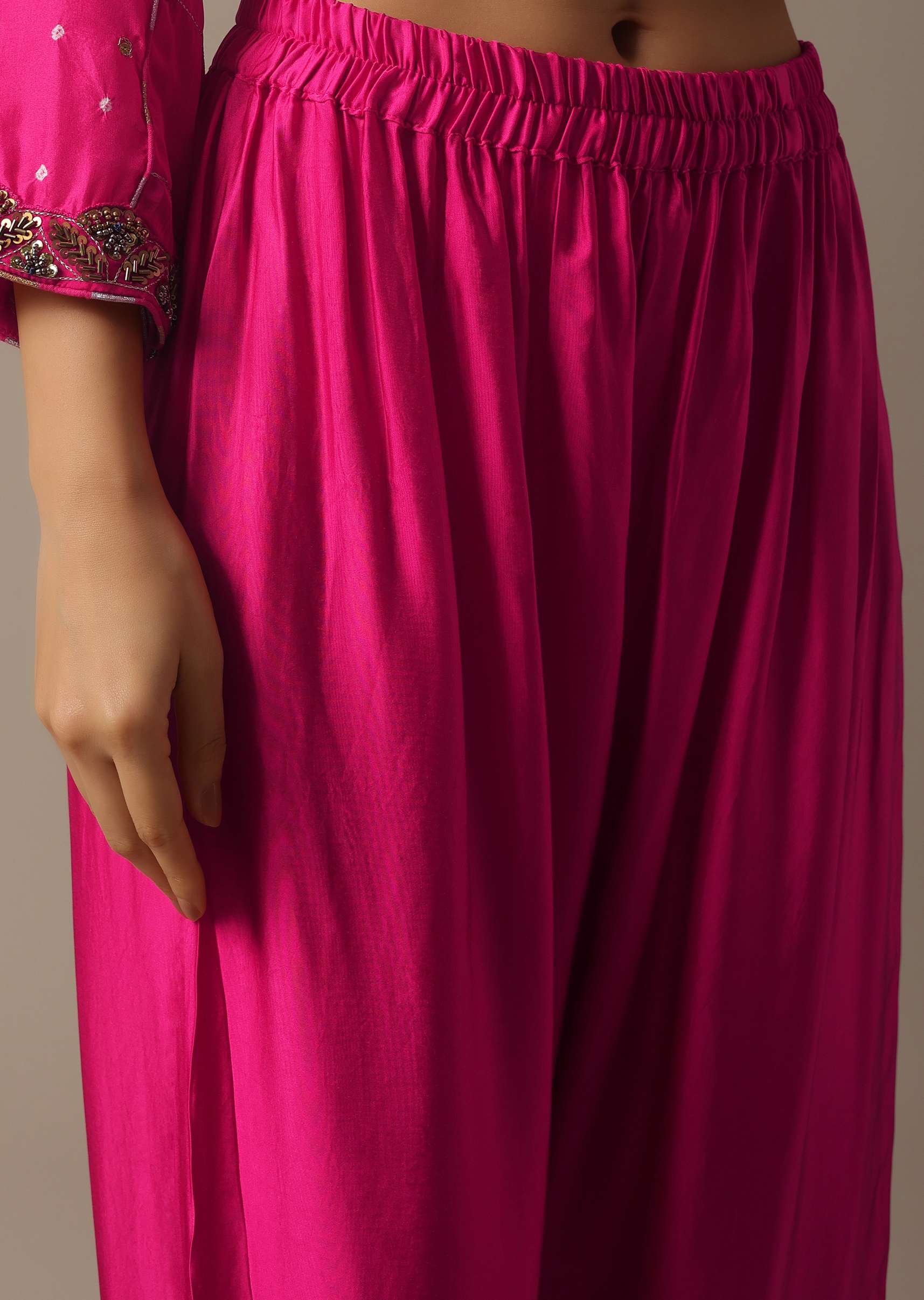 Pink Hand Dyed Bandhani Kurta And Pant Set - Image 3