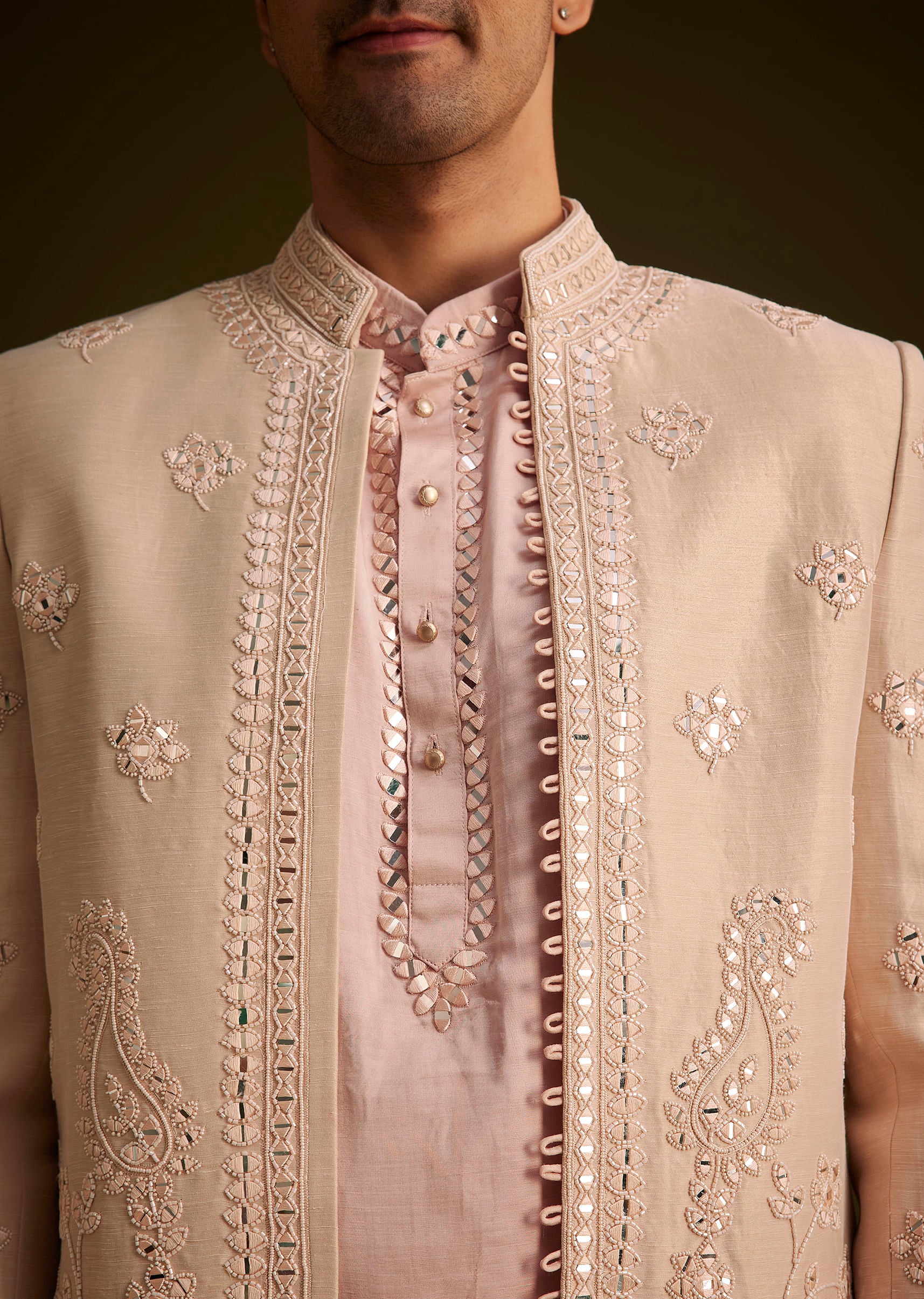 Pink Hand Embroidered Sherwani Set - Image 2
