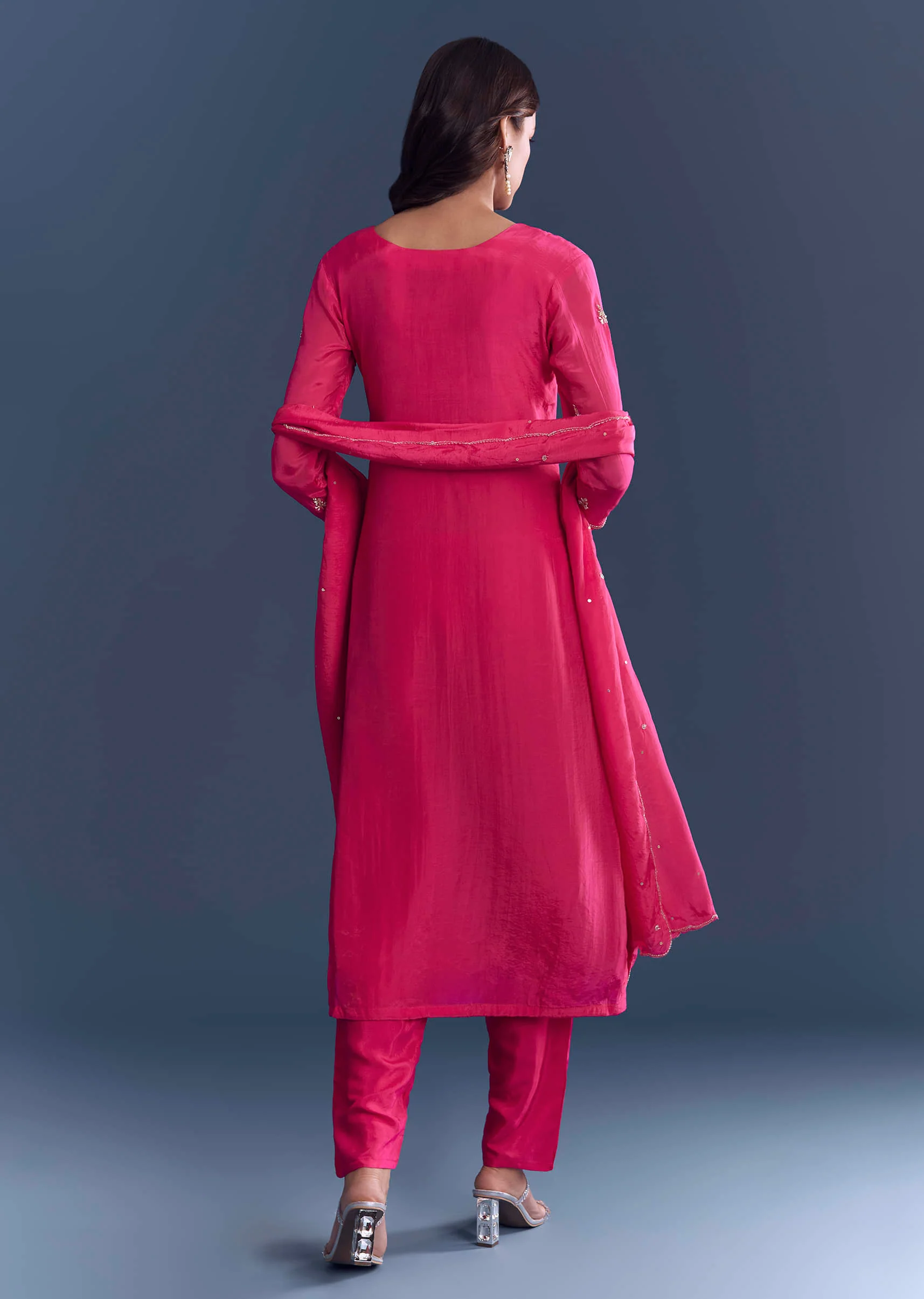 Pink Hosiery Kurta Set With Cutdana And Mirror Work - Image 5