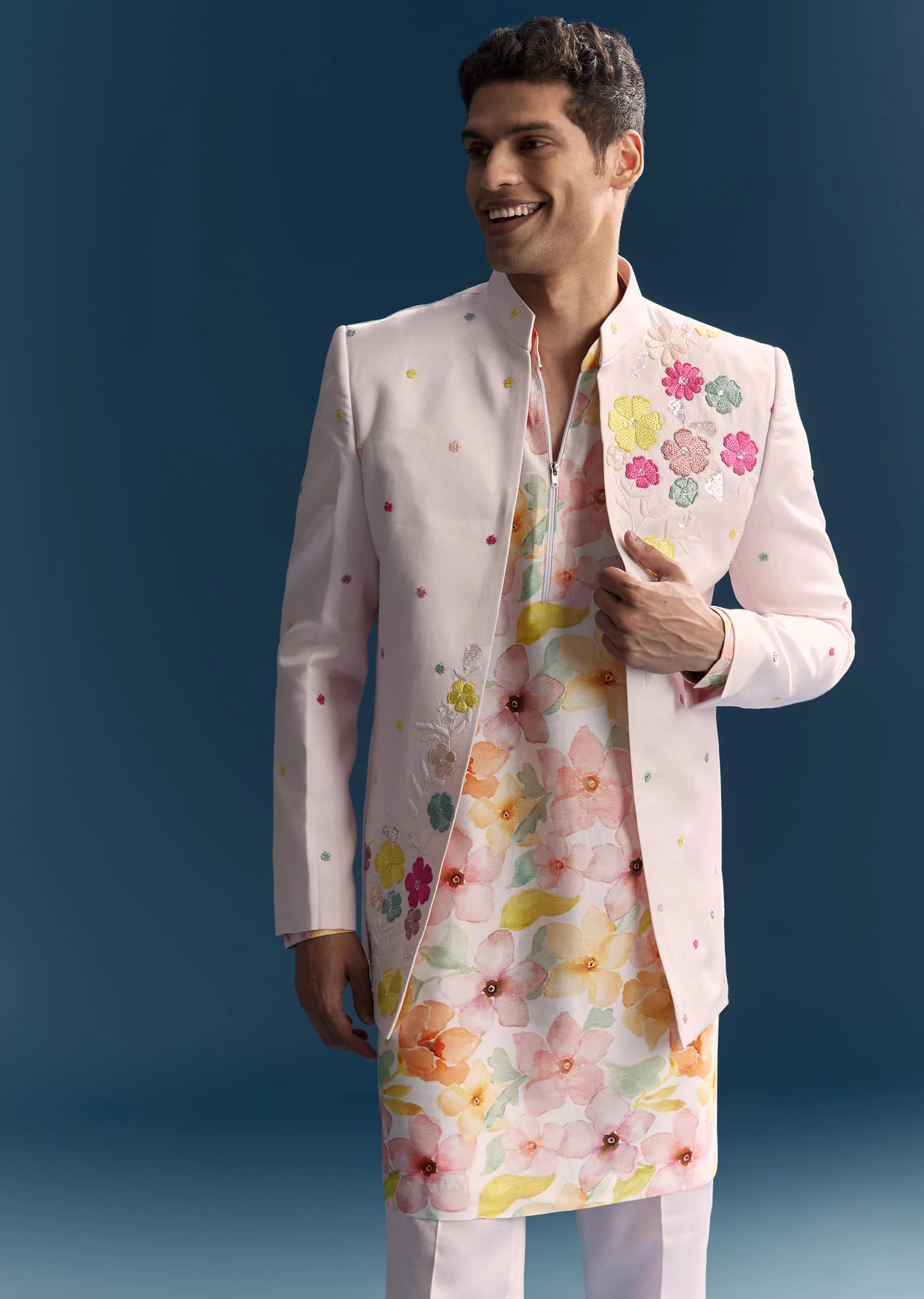 Pink Jodhpuri Suit For Men With Floral Print And Embroidery - Image 4