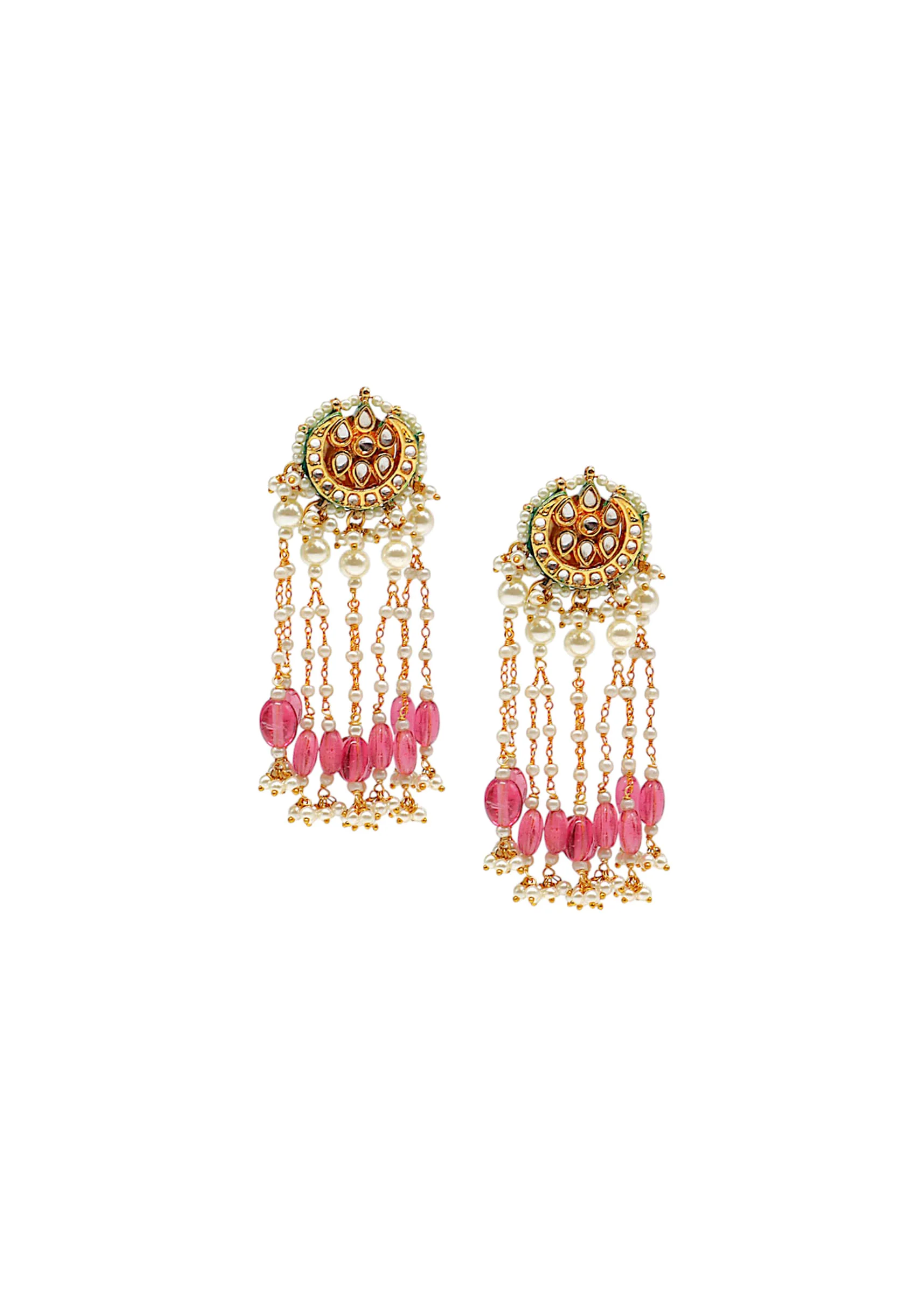 Pink Kundan Encrusted Earrings - Image 2
