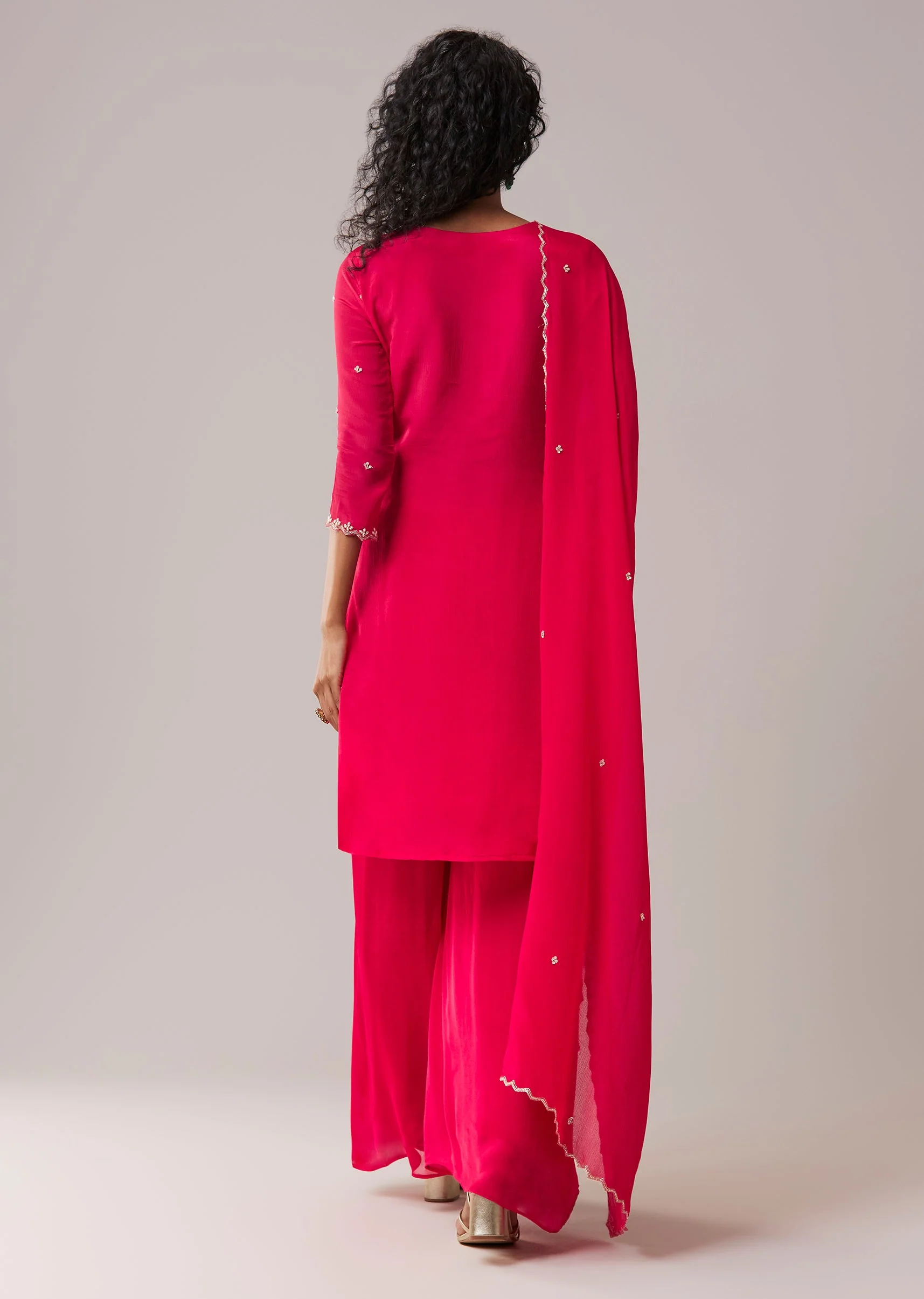 Pink Kurta Palazzo Set with Zardozi Work - Image 5