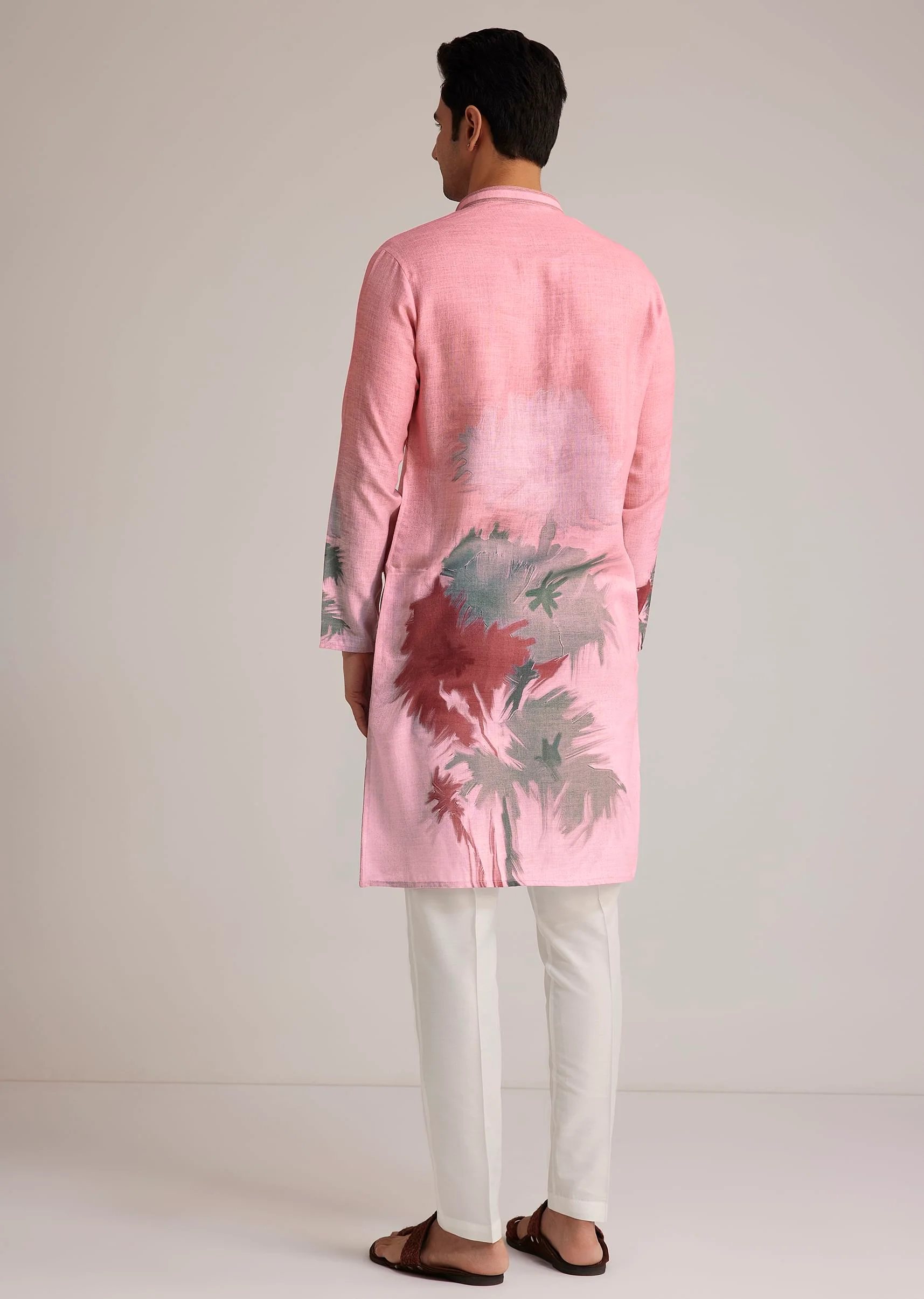 Pink Linen Ombre Kurta Set With Abstract Print - Image 5