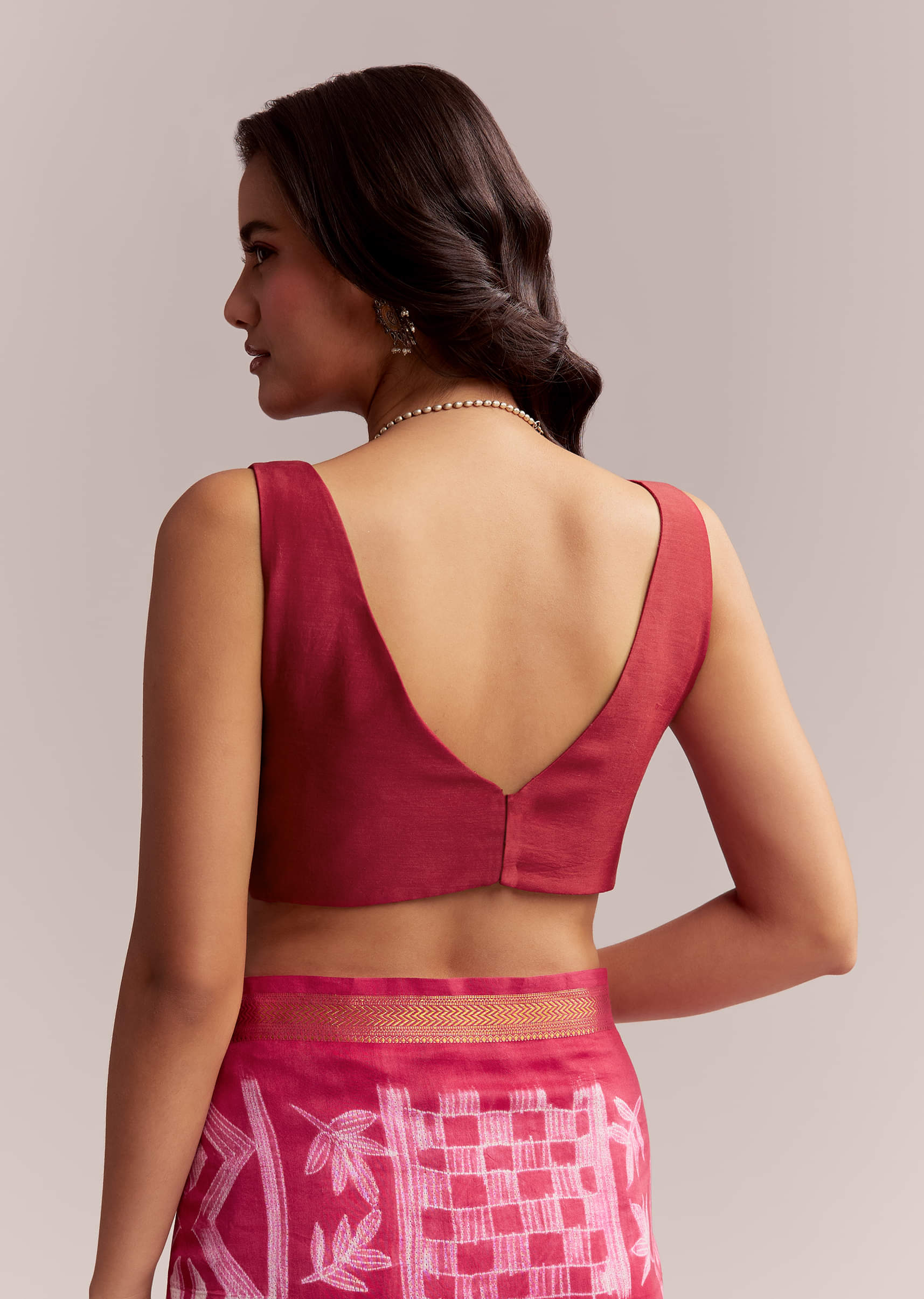 Pink Linen Printed Saree With Authentic Shibori Print - Image 8