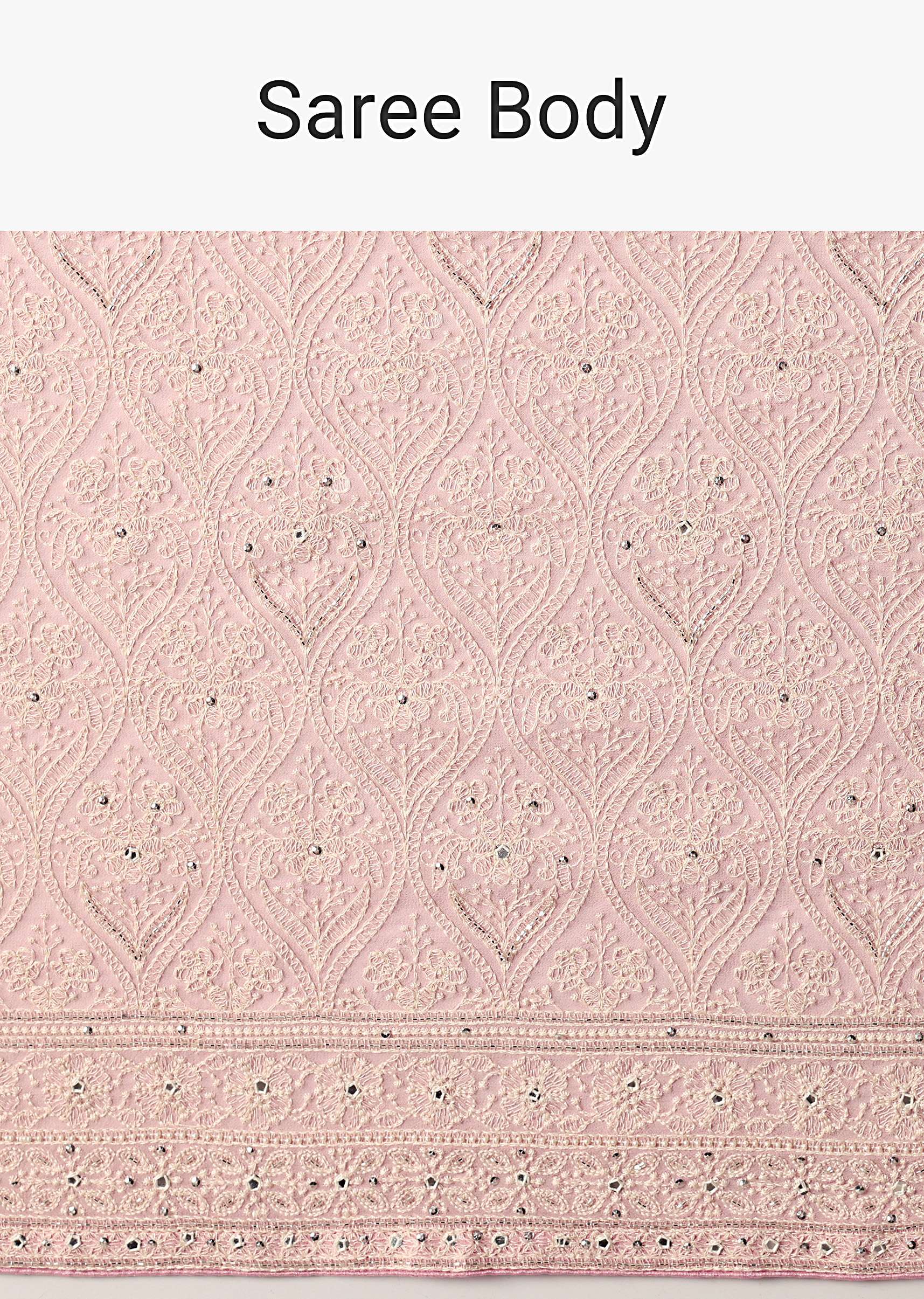 Pink Lucknowi Chikankari Saree With Sequin Embellishments - Image 9