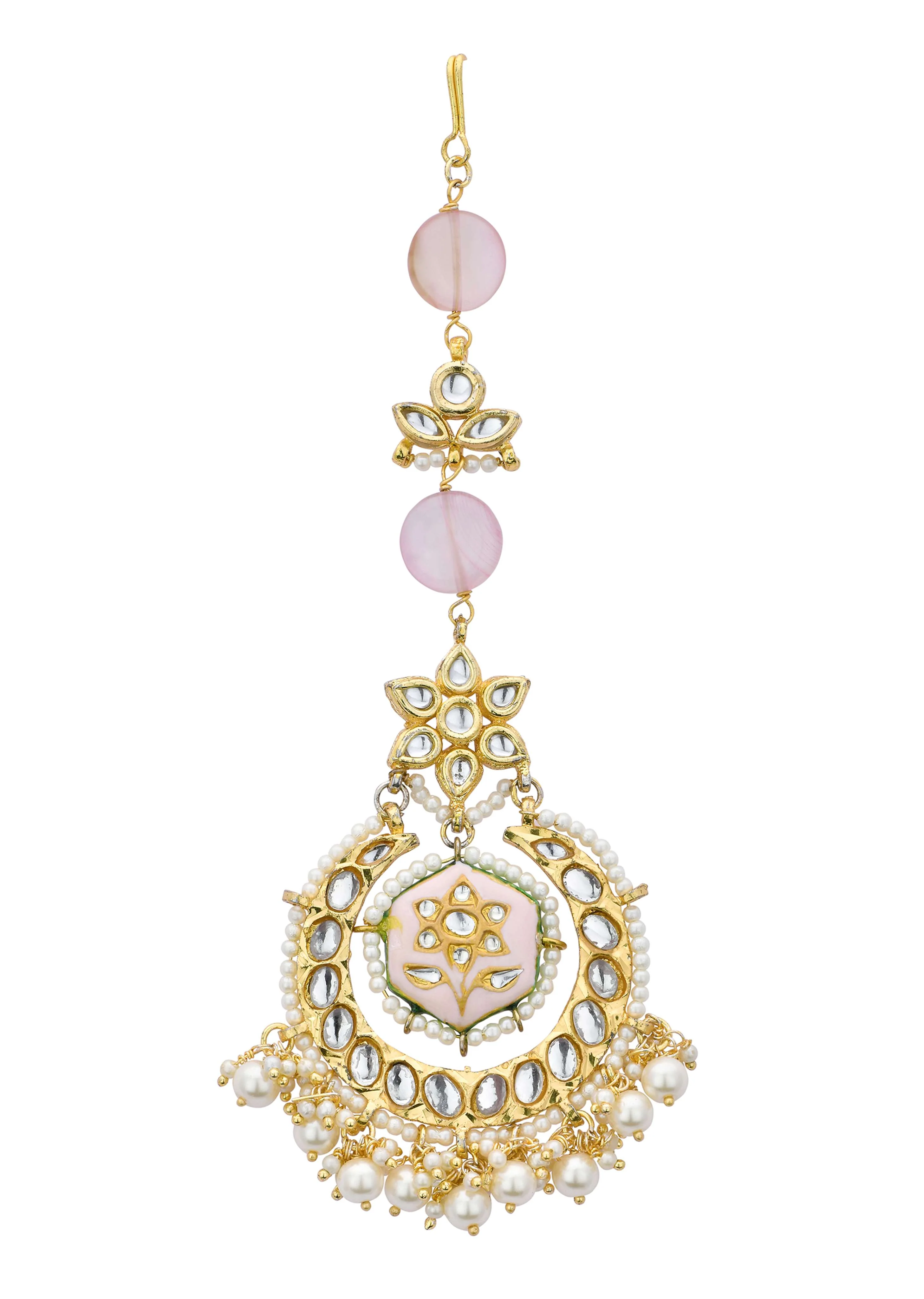 Pink Maangtikka With Pearl Drops And Meenakari Motif - Image 2