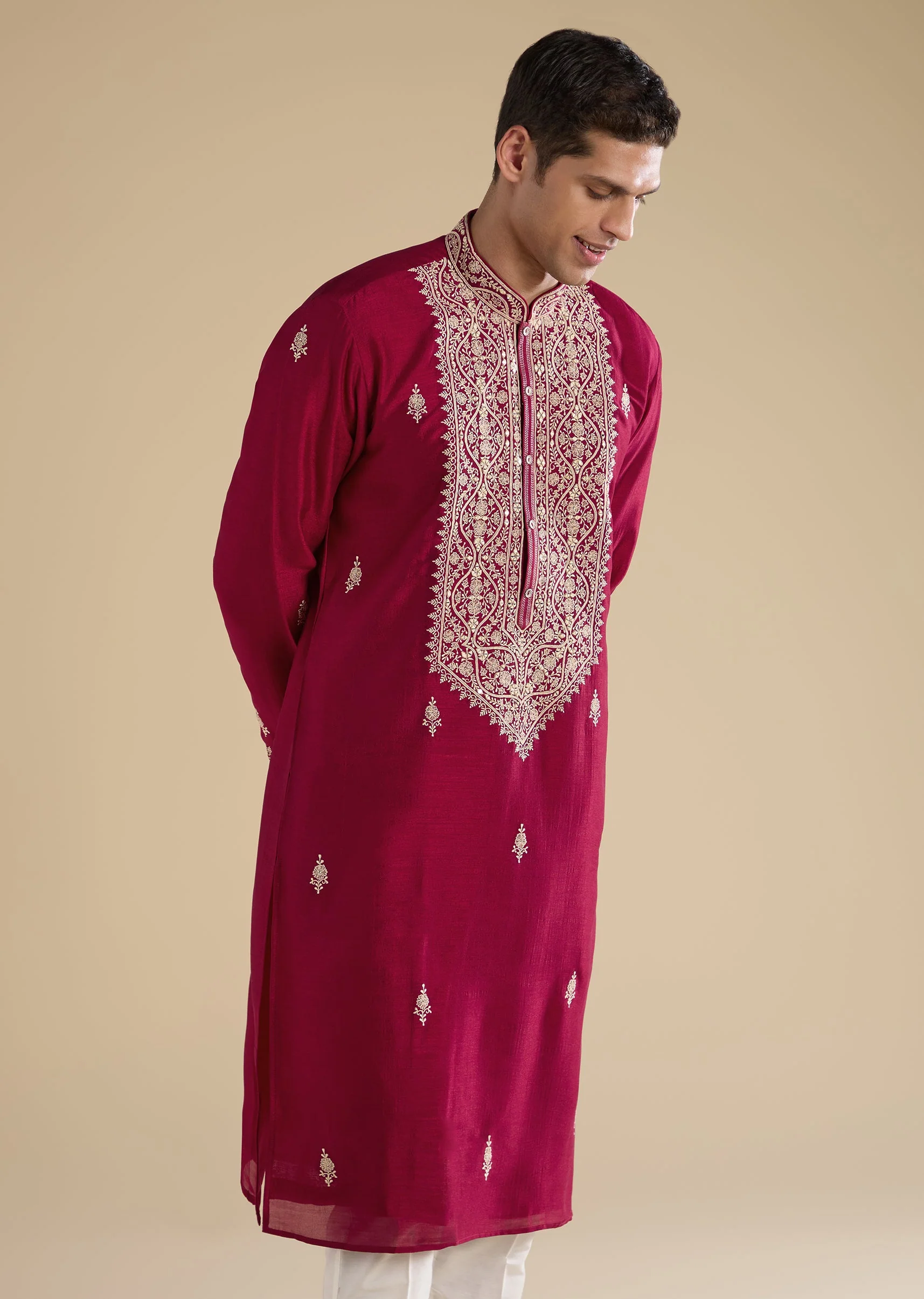Pink Mirror Embellished Kurta Set - Image 3
