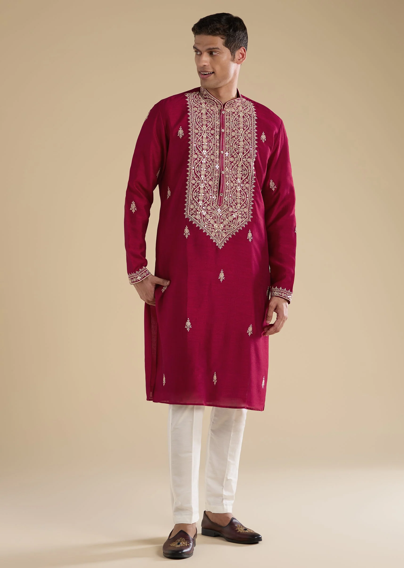 Pink Mirror Embellished Kurta Set - Image 4