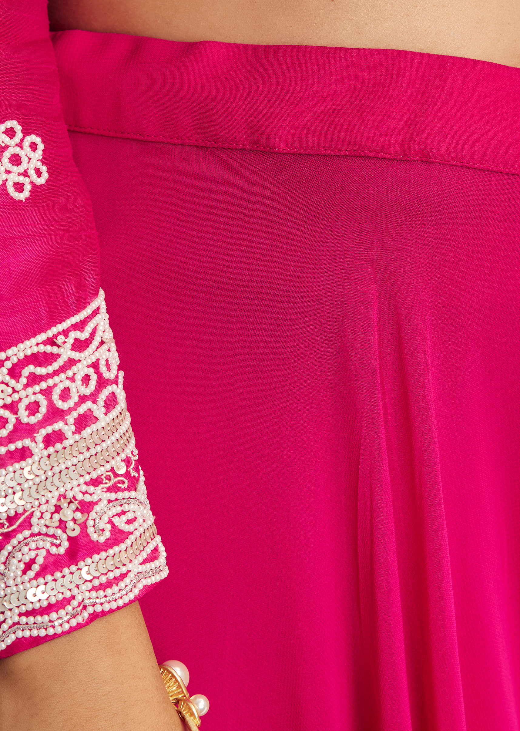 Pink Moti Work Short Kurta Palazzo Suit With Organza Dupatta - Image 6