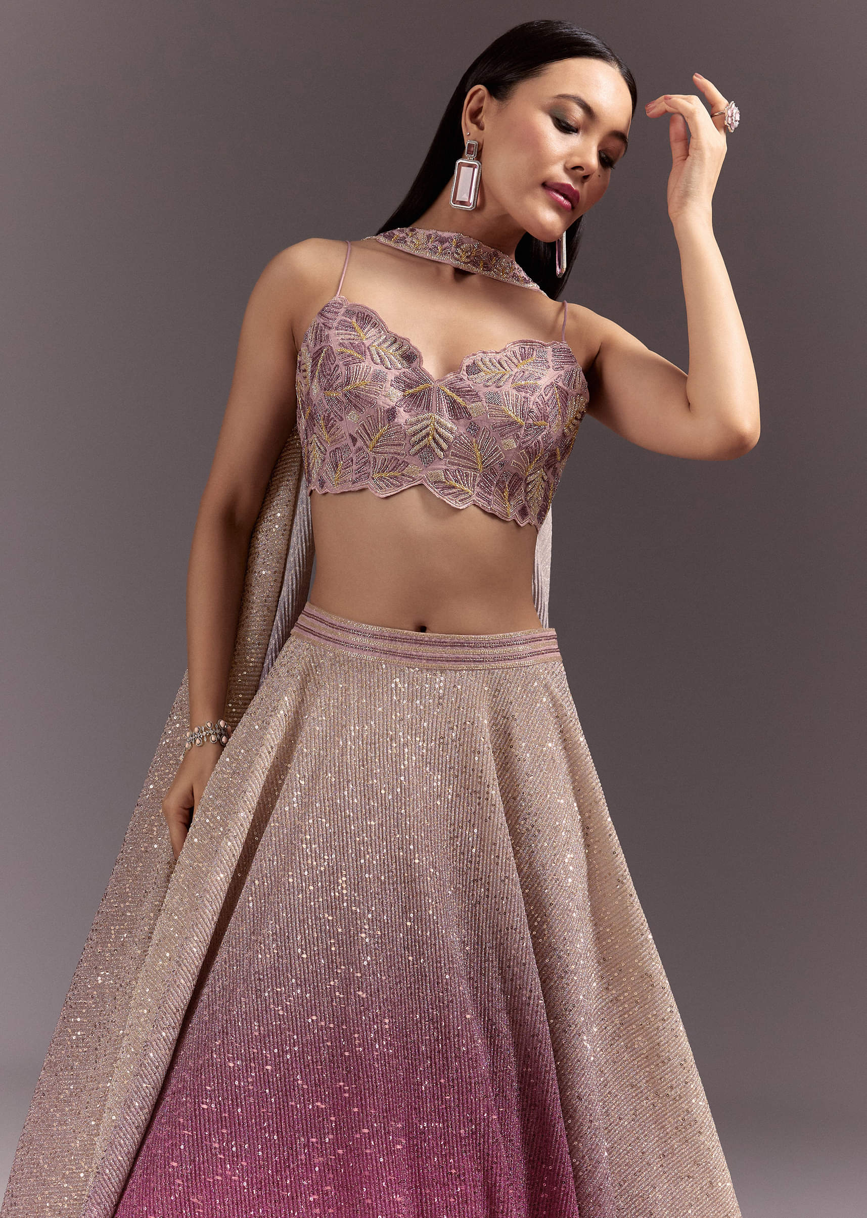 Pink Ombre Lehenga Dupatta Set With Heavily Worked Blouse - Image 2