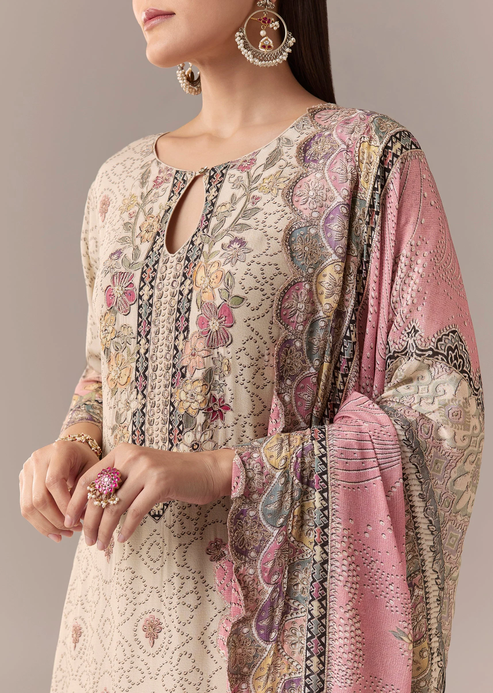 Pink Ombre Printed Kurta Set With Pant And Dupatta - Image 2