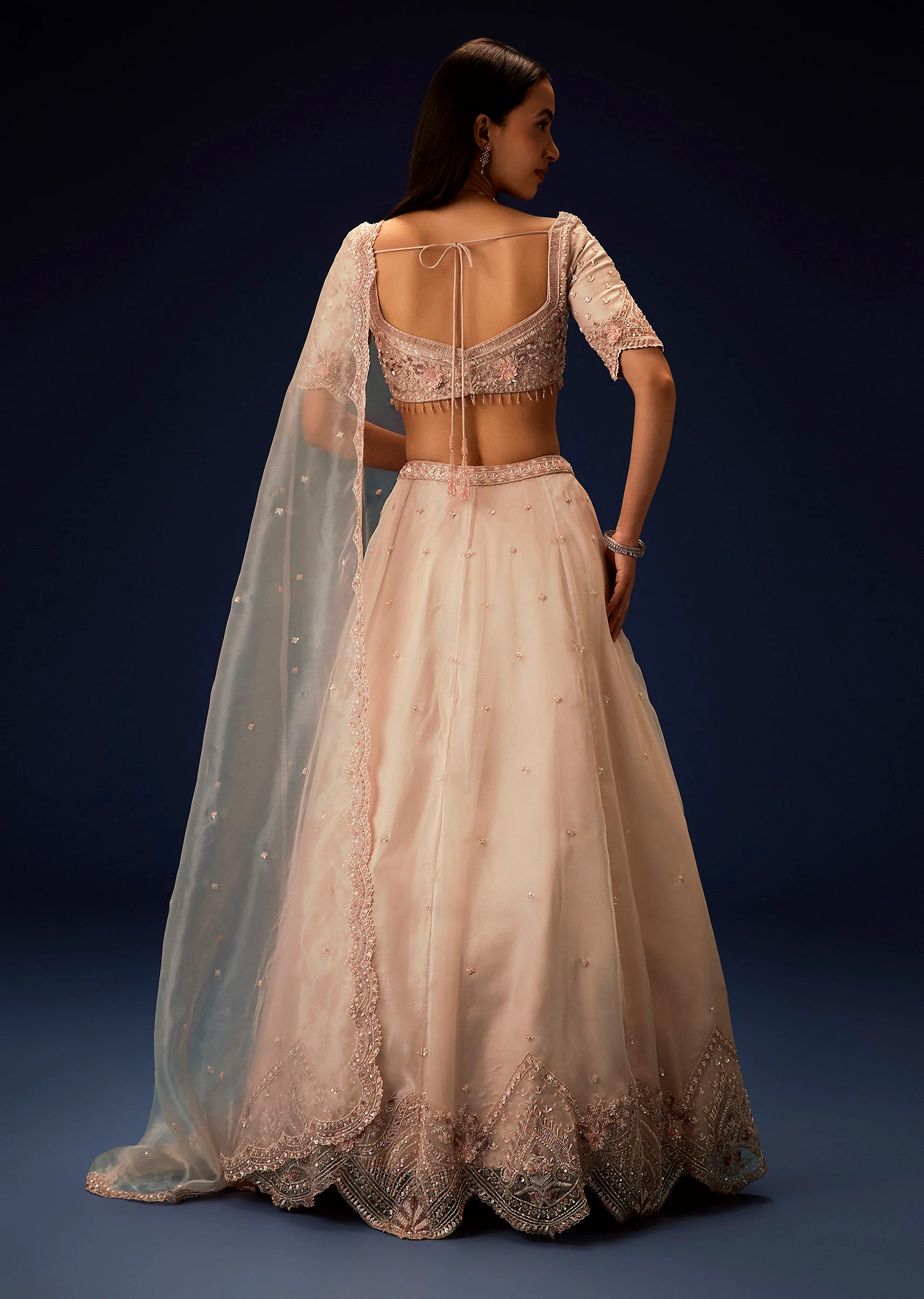 Pink Organza 8 Kali Lehenga With Embroidered Blouse and Cutwork Dupatta - Image 5